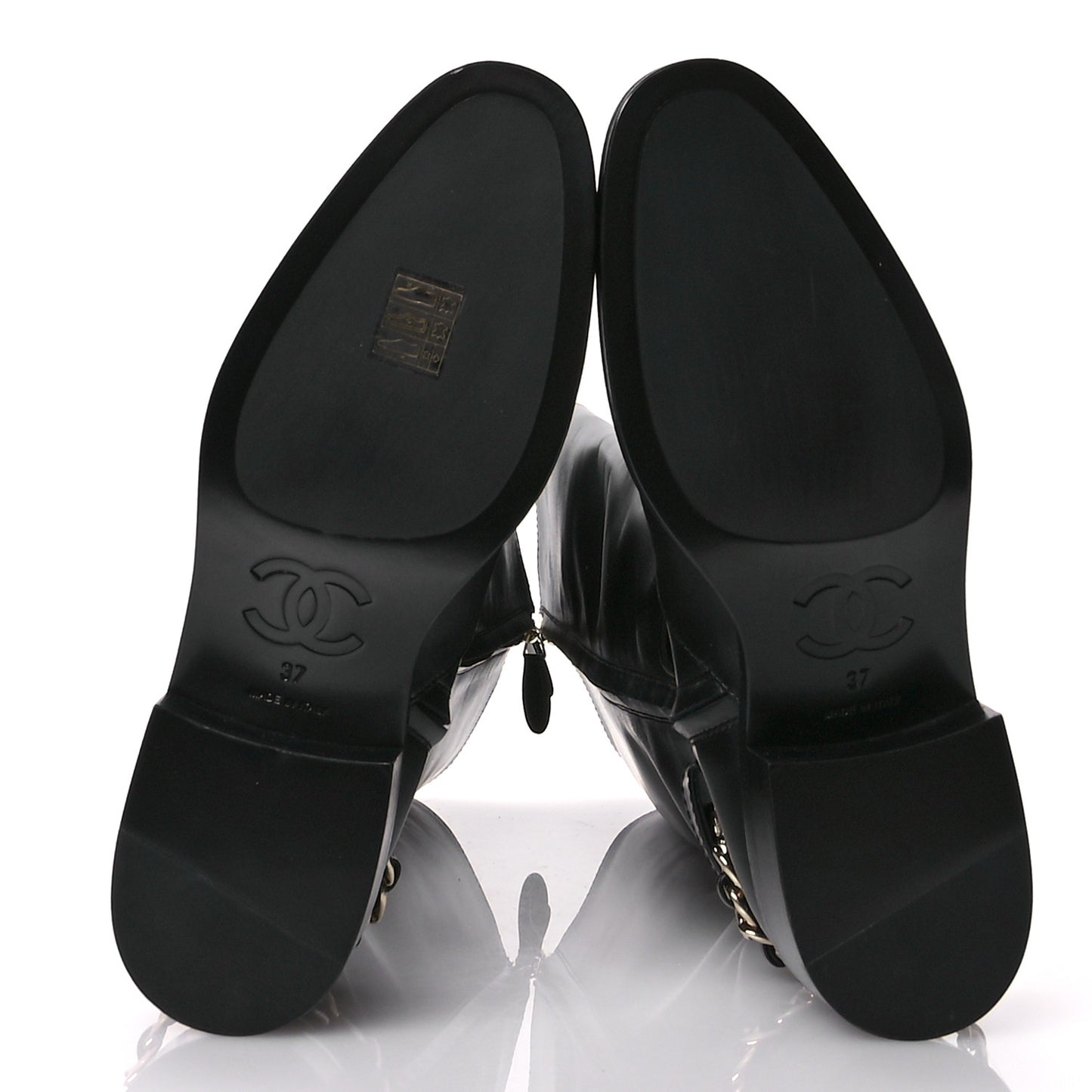 Calfskin Chain High Boots 37 Black