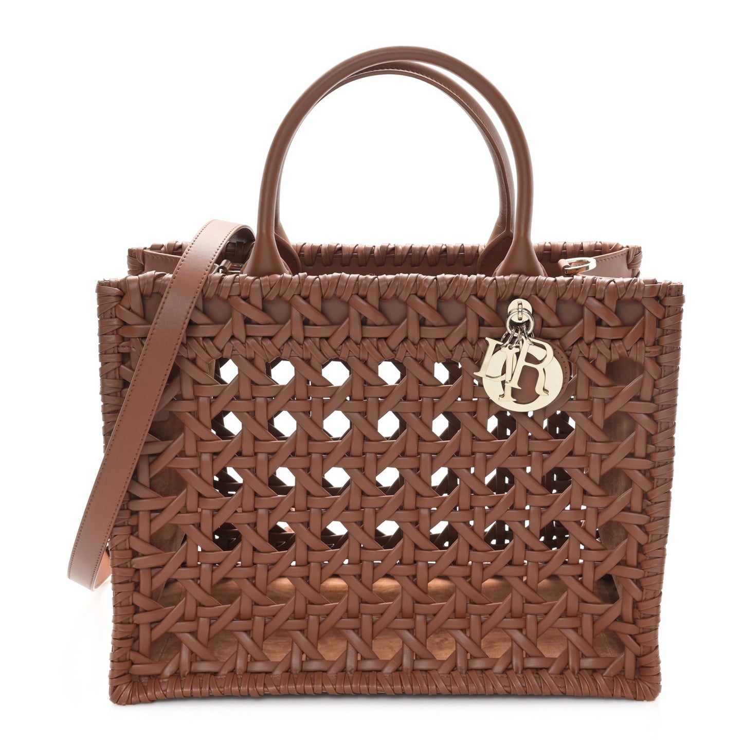 Calfskin Braided Cannage Medium Book Tote Golden Saddle
