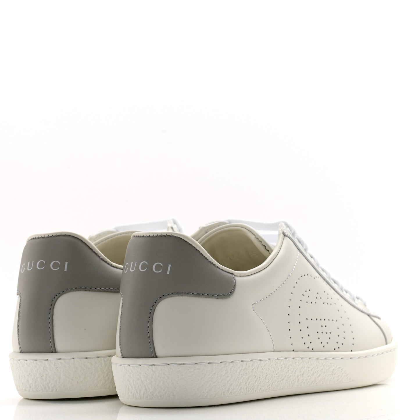 Calfskin Interlocking G Perforated Womens Ace Sneakers 35 White Grey Sky