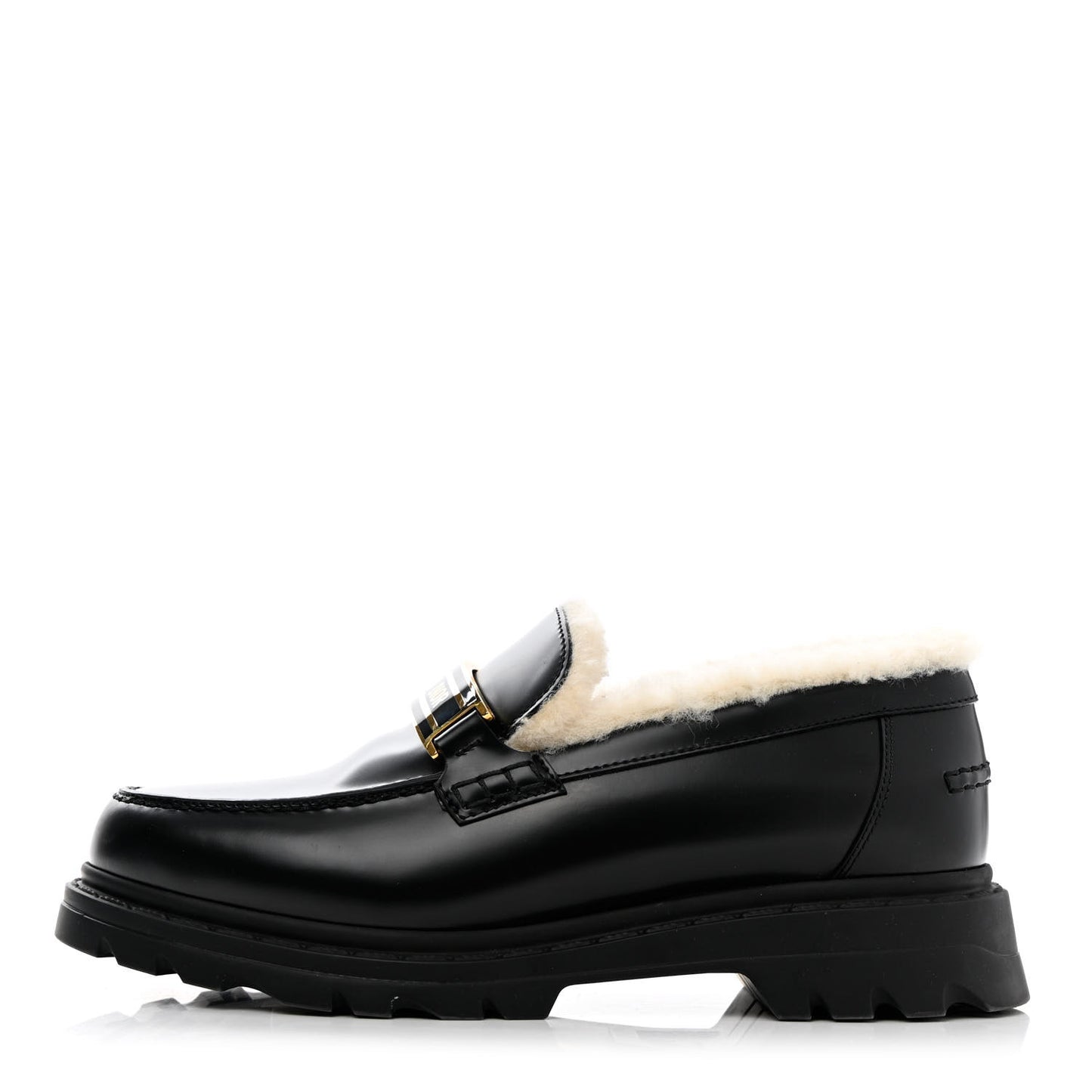 Brushed Calfskin Shearling Dior Code Lug Sole 15mm Loafers 36.5 Black Natural
