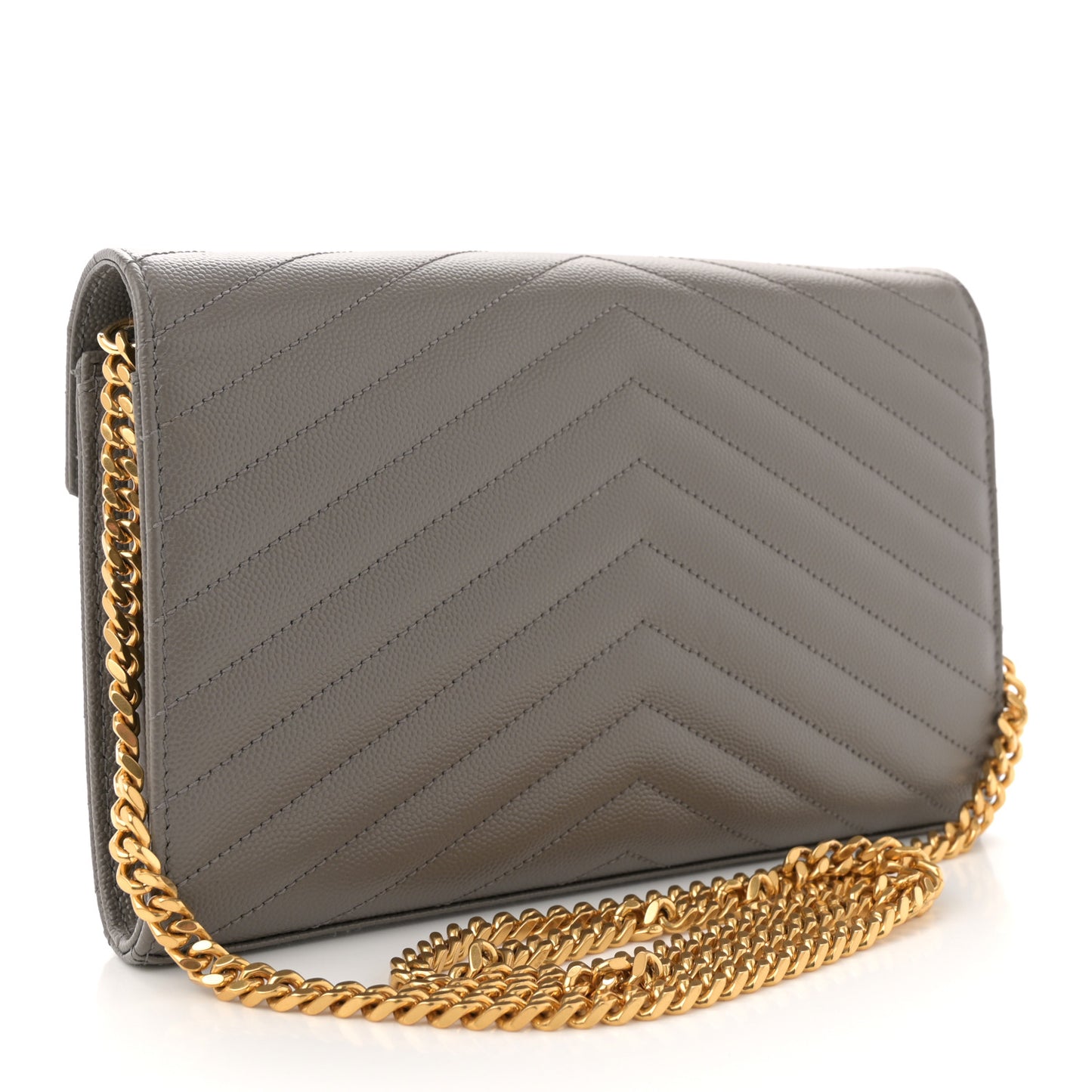 Grain De Poudre Matelasse Chevron Monogram Chain Wallet Fog