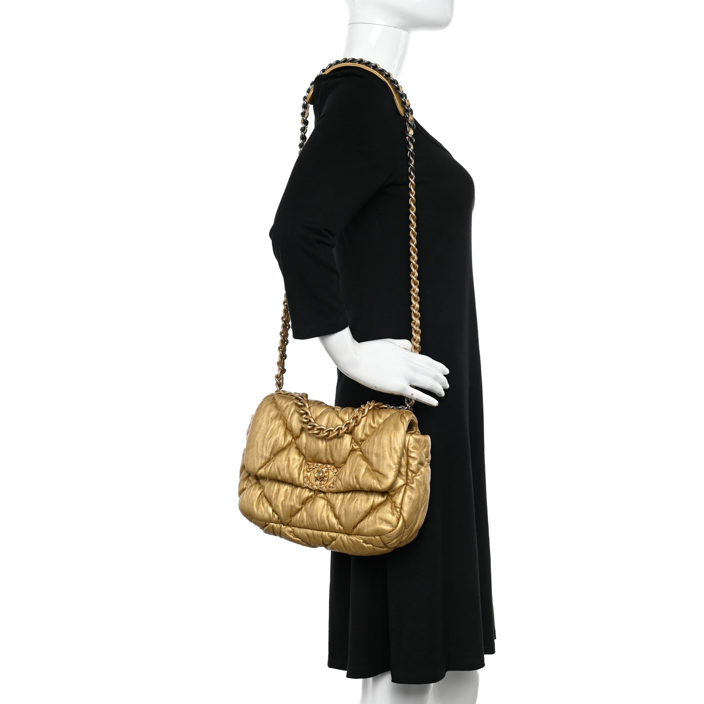 Iridescent Lambskin Quilted Medium Chanel 19 Flap Golden