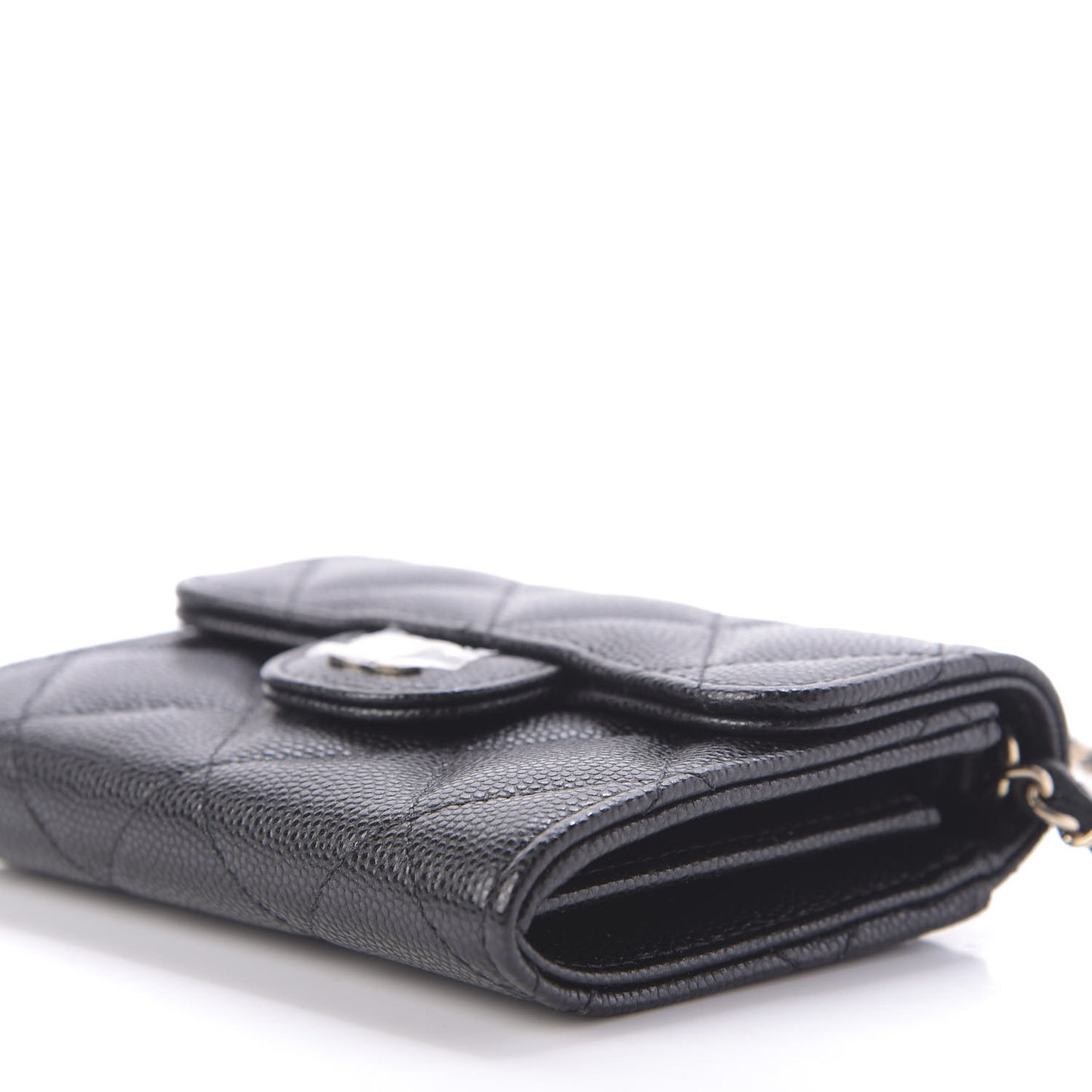 Caviar Quilted Flap Card Holder On Chain Black