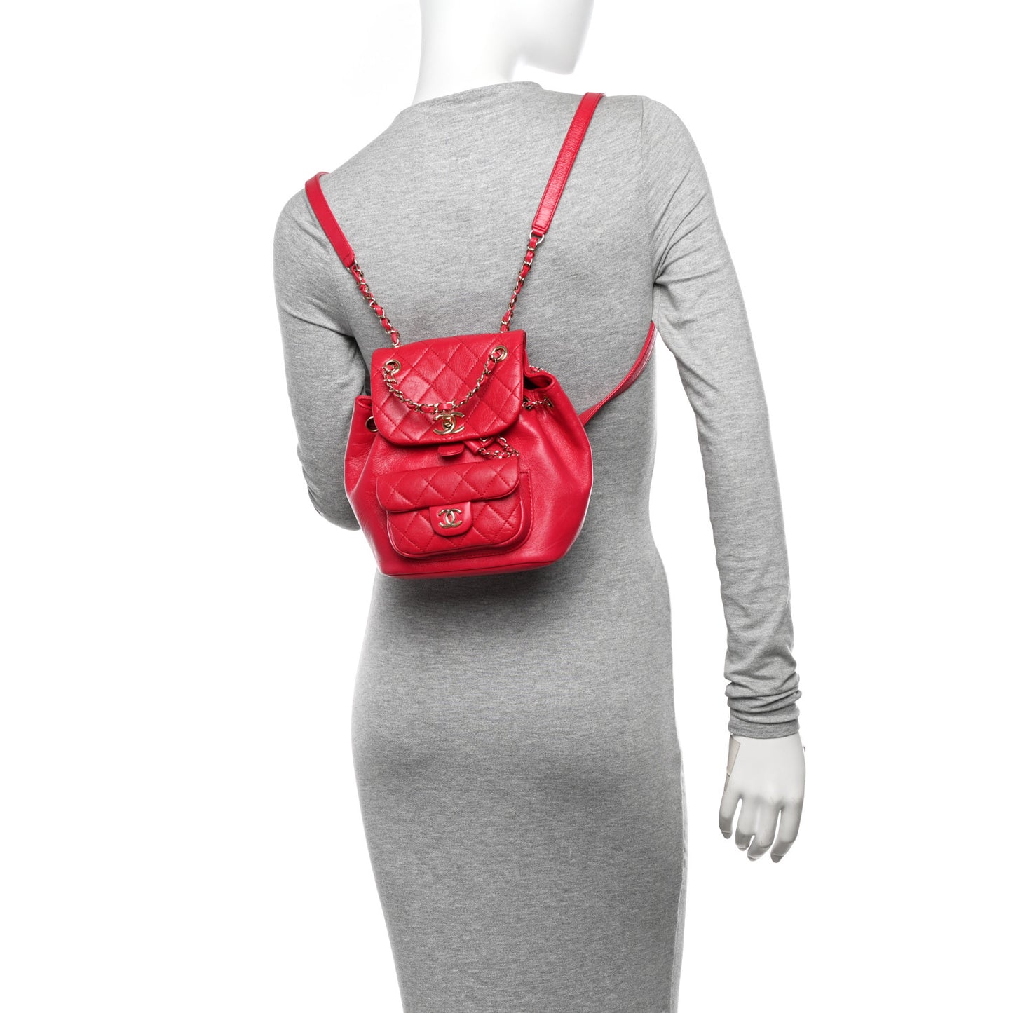 Glazed Aged Calfskin Quilted Small Duma Drawstring Backpack Red
