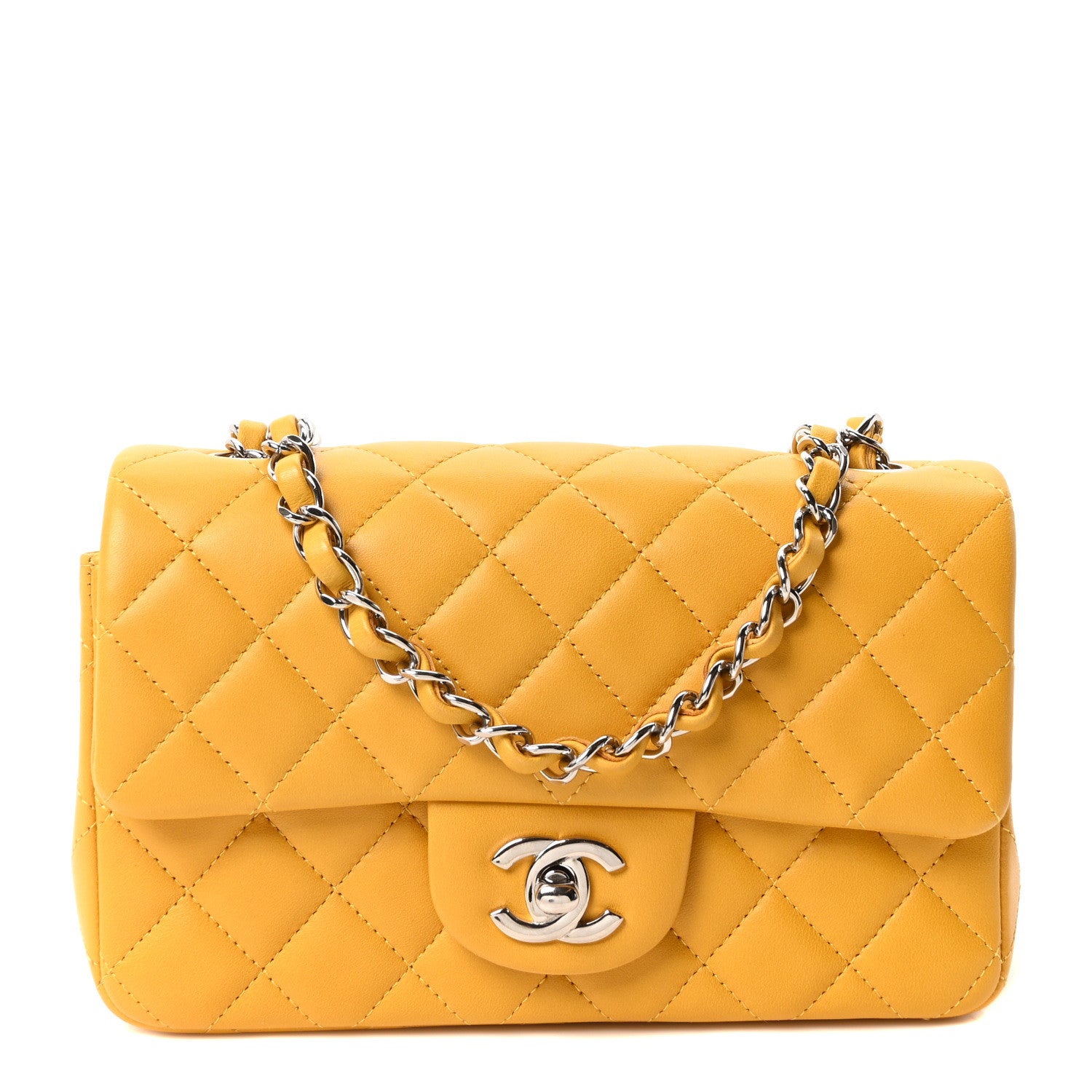 CHANEL カラーコード 129 レ パンソー ドゥ シャネル イエロー Chanel Lambskin Quilted Mini Rectangular Flap Yellow 1814843