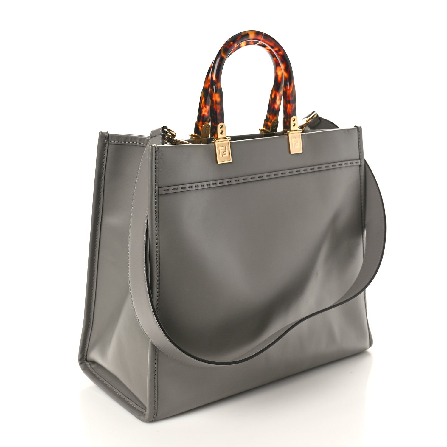 Fendi Vitello King Plexiglass Logo Embossed Medium Fendi Sunshine Shopper Tote Moon 2 of 10