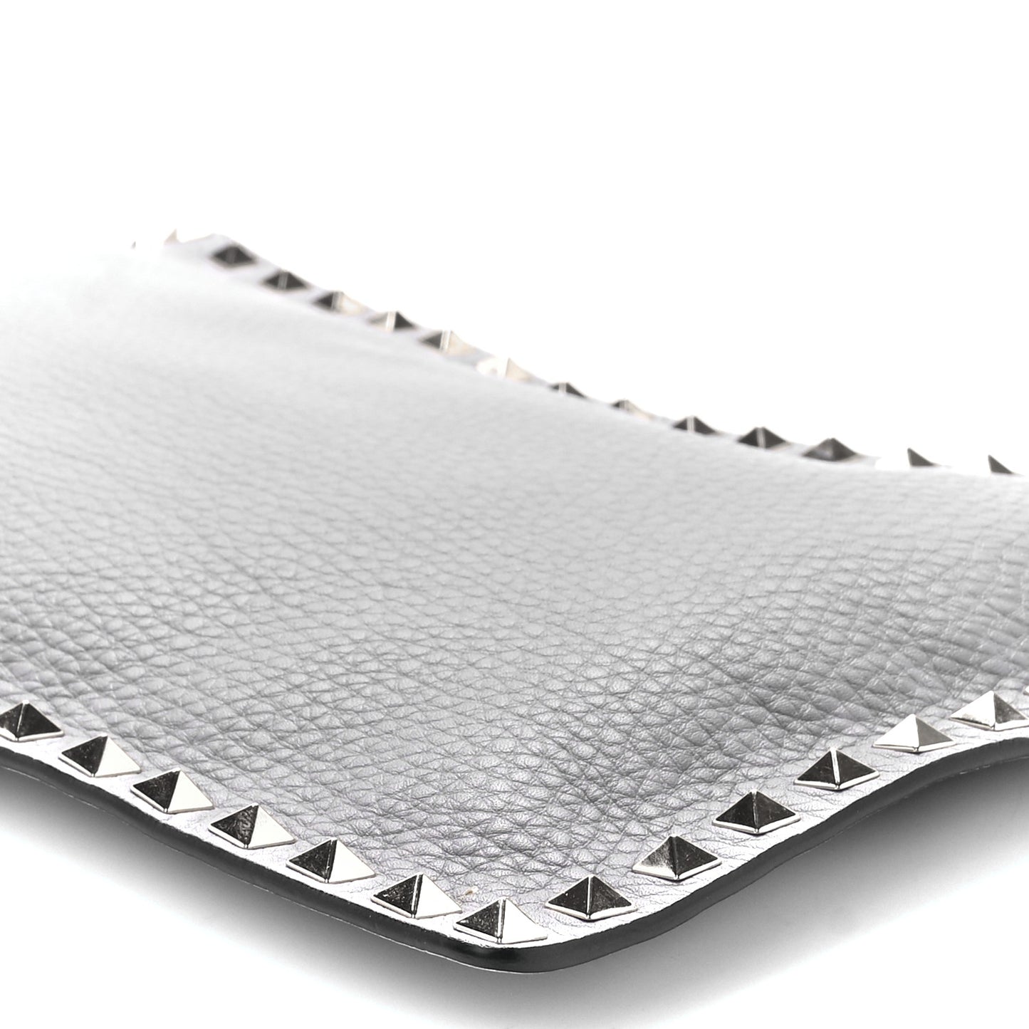 Pebbled Calfskin Large Rockstud Zip Pouch Pastel Grey
