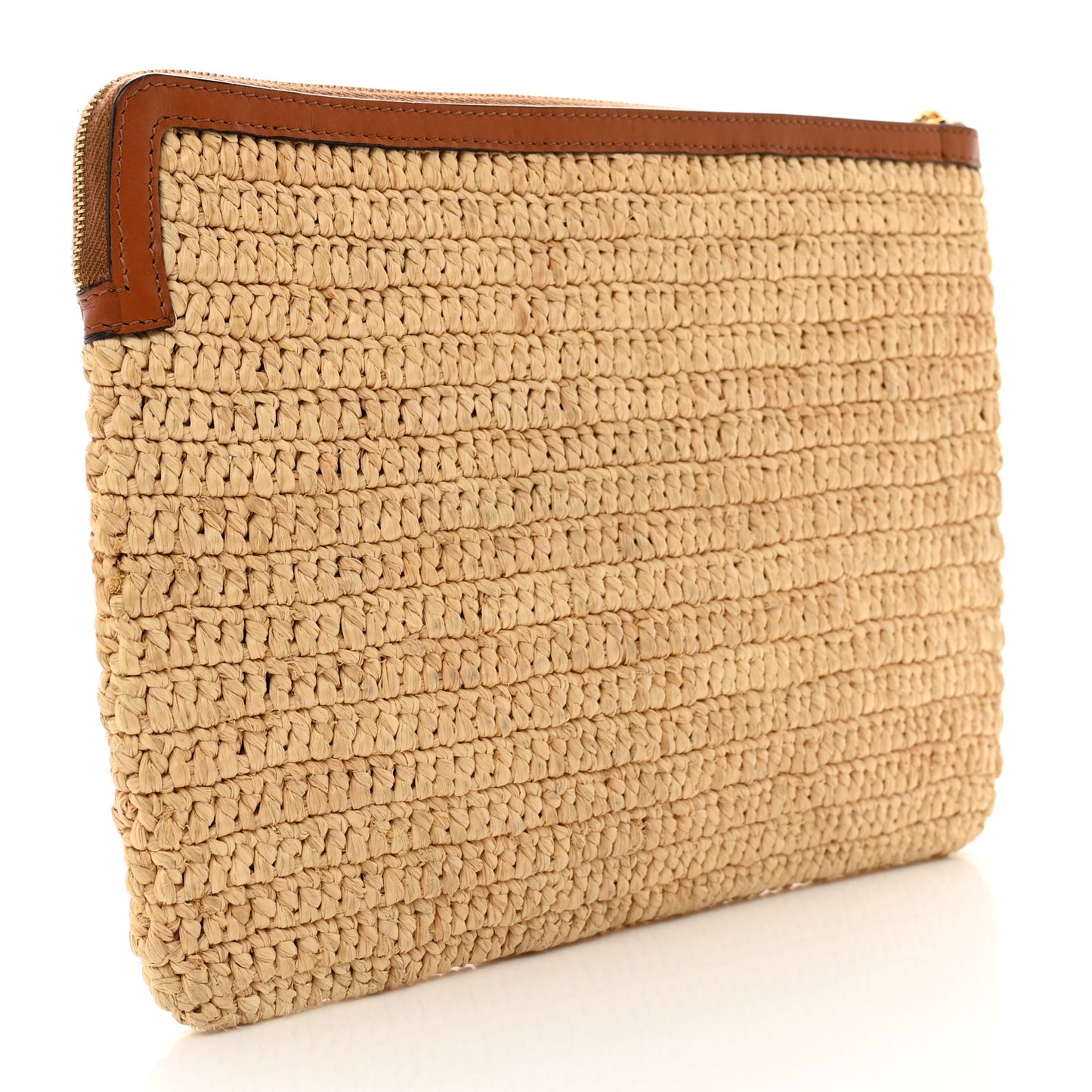 Raffia Calfskin Small Triomphe Pouch Tan
