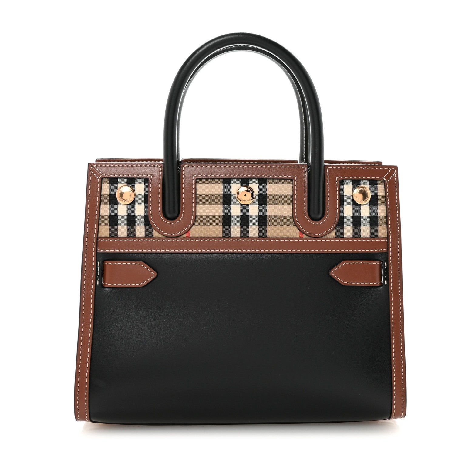 Vintage Burberry leather hand bag 型押しロゴ Burberry Calfskin Vintage Check Mini Two Handle Title Bag Black