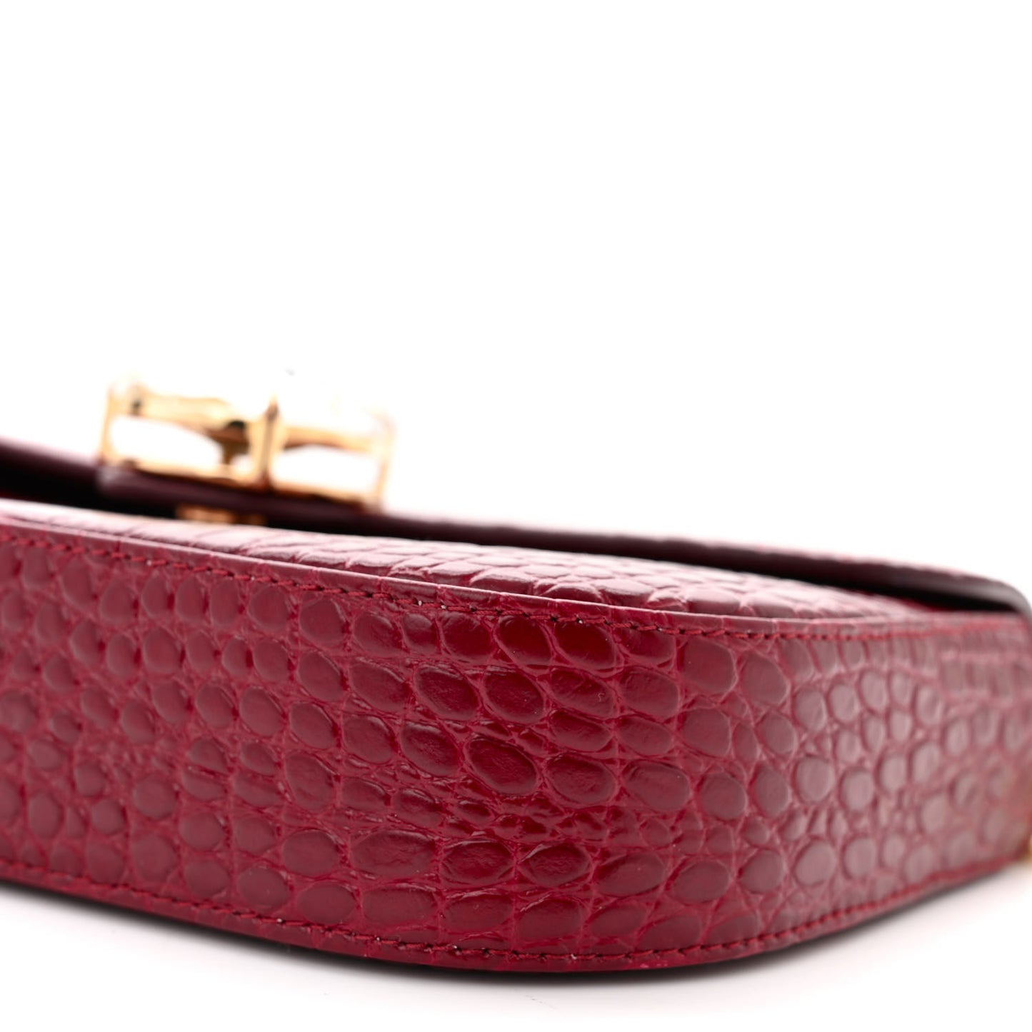 Calfskin Crystal Crocodile Embossed Saint Cocco Wallet On Chain Rubino