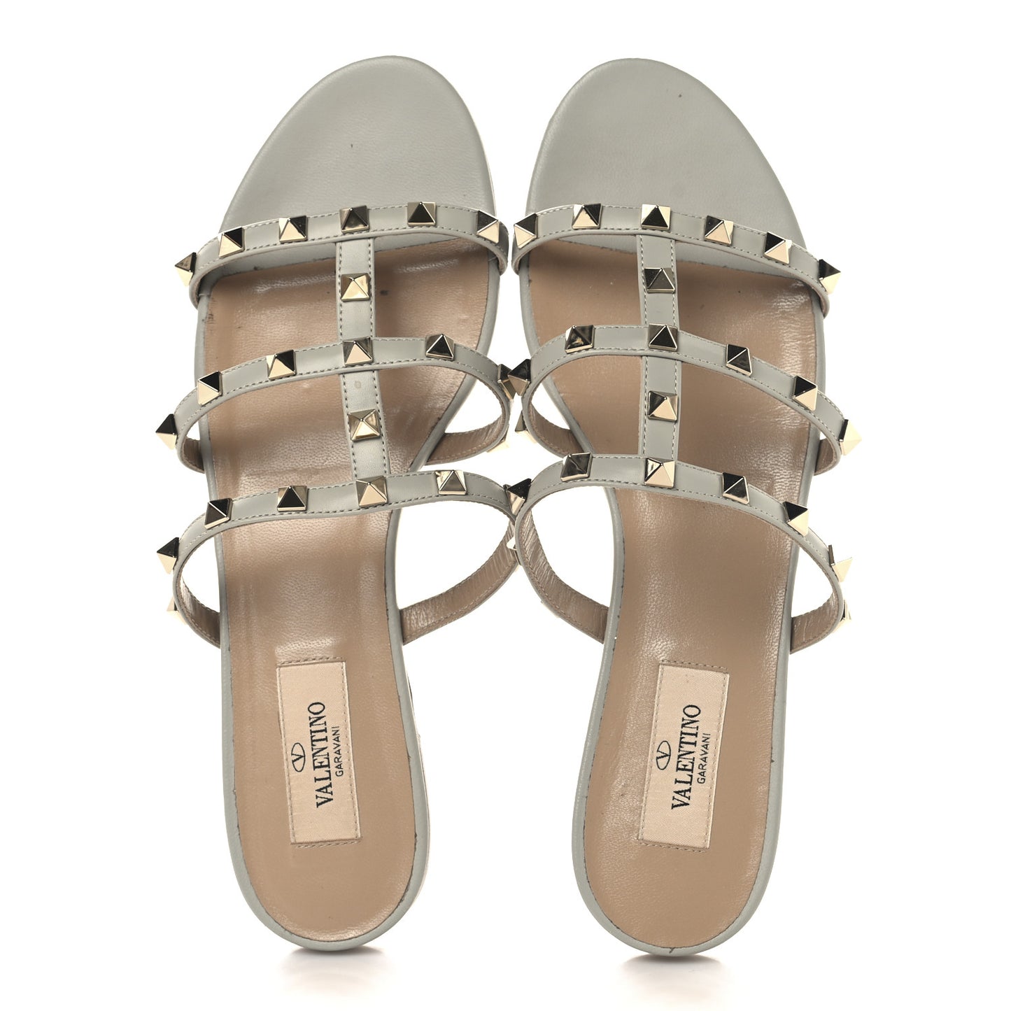 Nappa Rockstud Caged Flat Slide Sandals 38 Grey