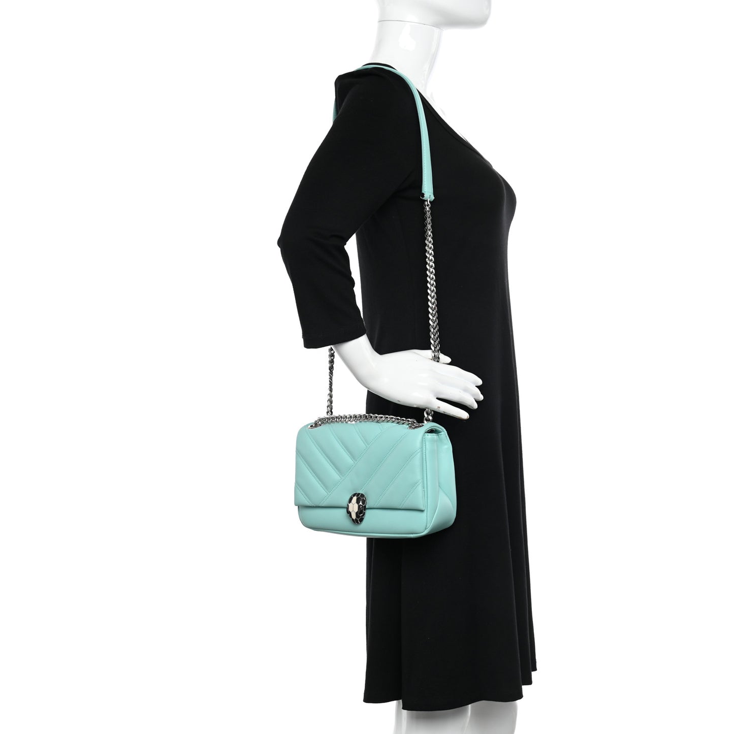 Calfskin Matelasse Small Serpenti Cabochon Shoulder Bag Turquoise