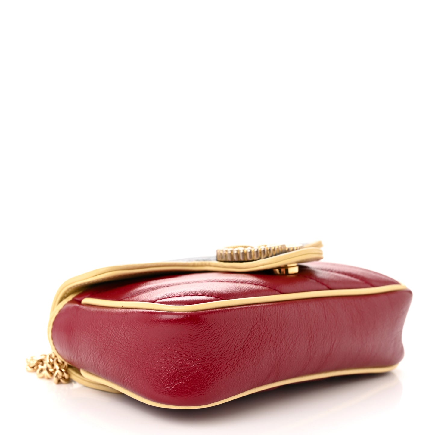 Azalea Calfskin Matelasse Diagonal Super Mini Torchon GG Marmont Shoulder Bag Blue Agata New Cherry Red Butter