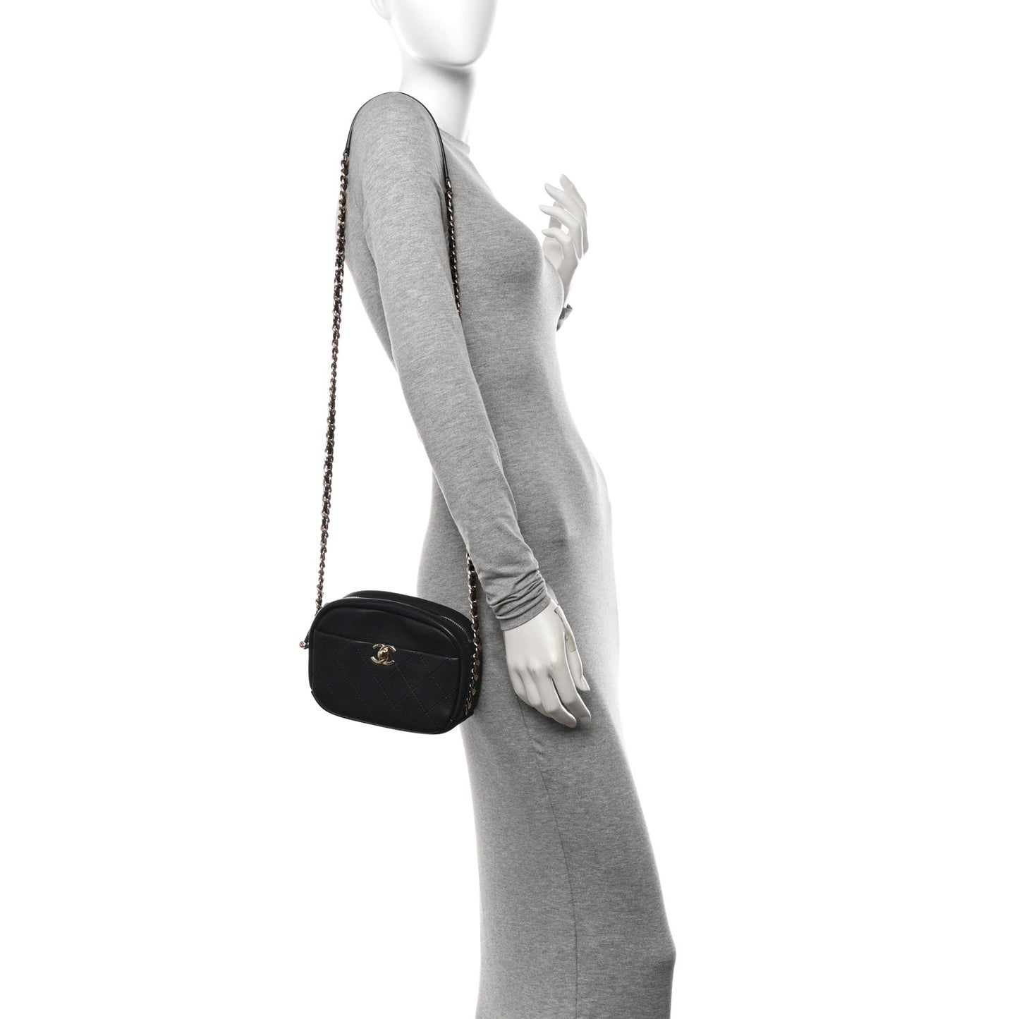 Goatskin Quilted Small Casual Trip Camera Case Black