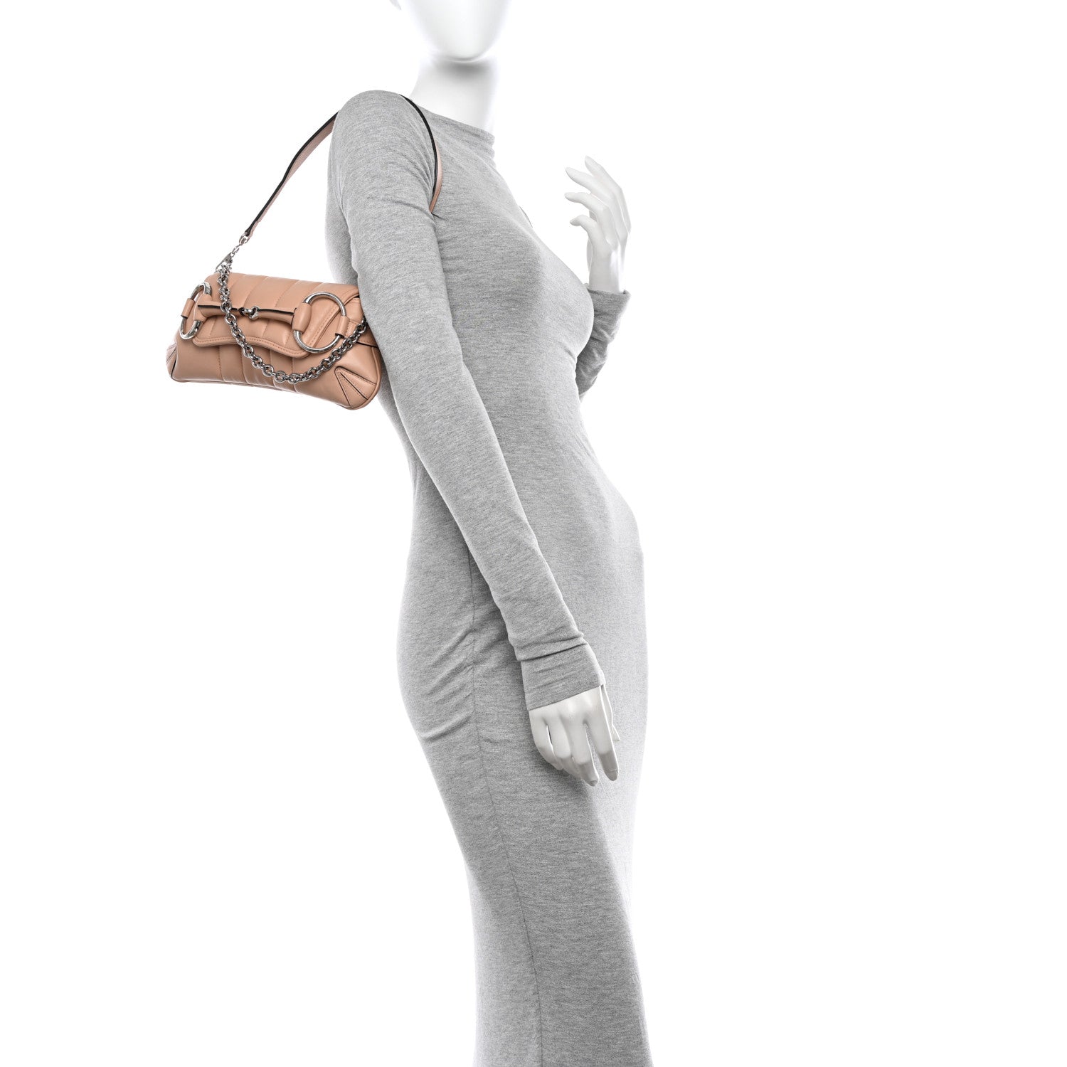 Gucci Nappa Vertical Matelasse Small Maxi Horsebit Chain Shoulder Bag Beige 2 of 10