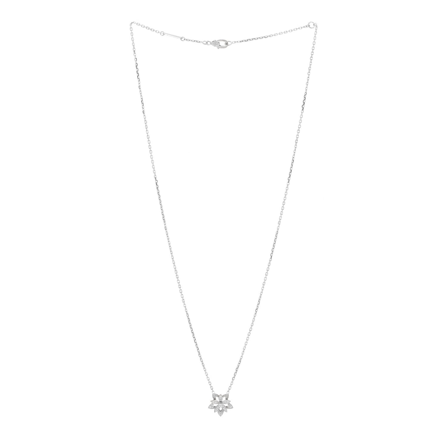 18K White Gold Diamond Mini Lotus Pendant Necklace