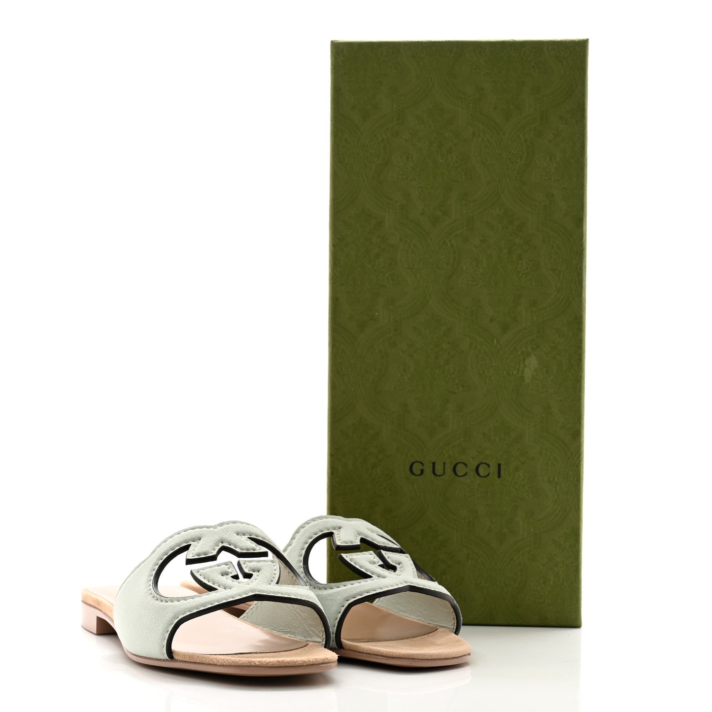 Kid Scamosciato Interlocking G Cut Out Slide Sandals 36 Pale Green