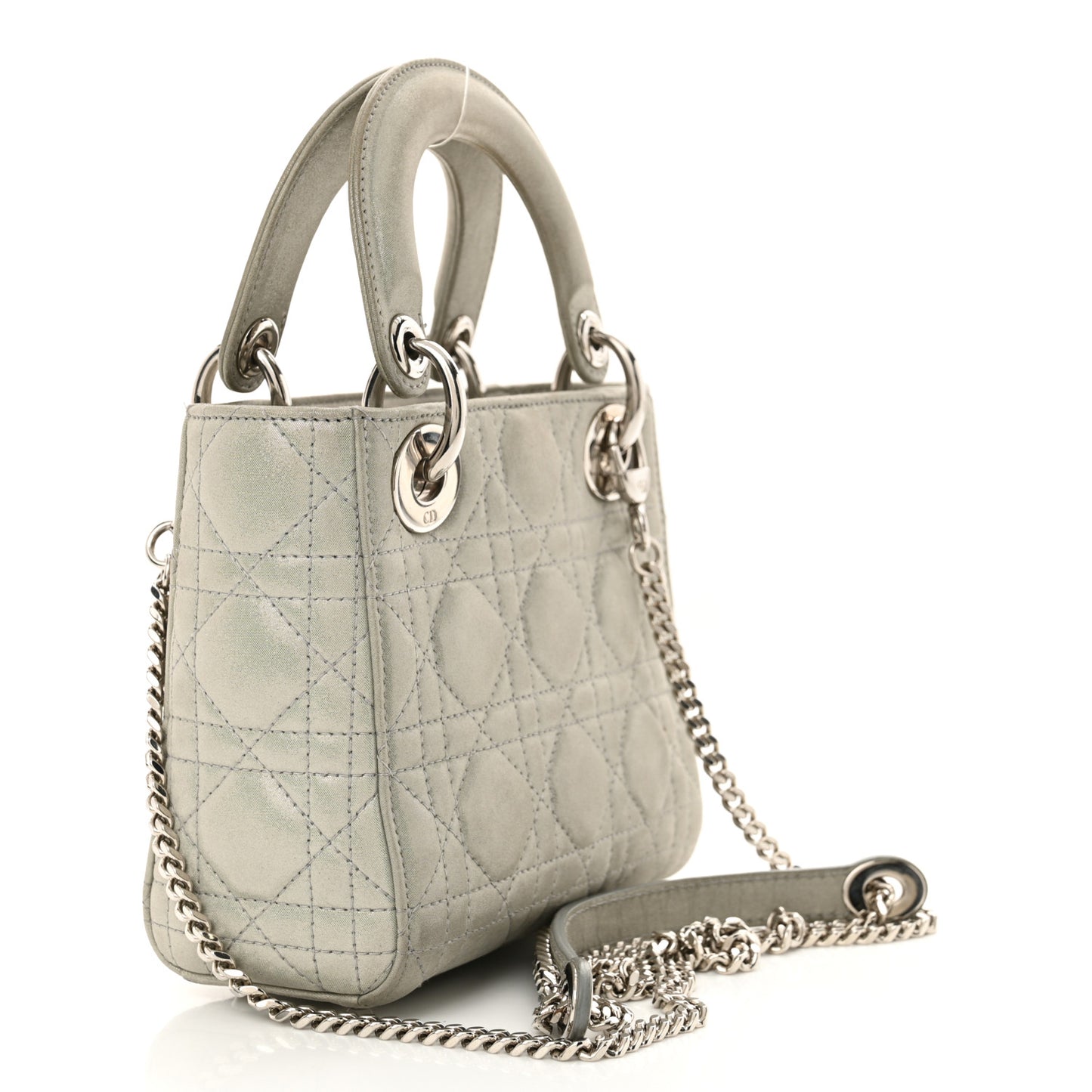 Metallic Lambskin Cannage Mini Lady Dior Silver