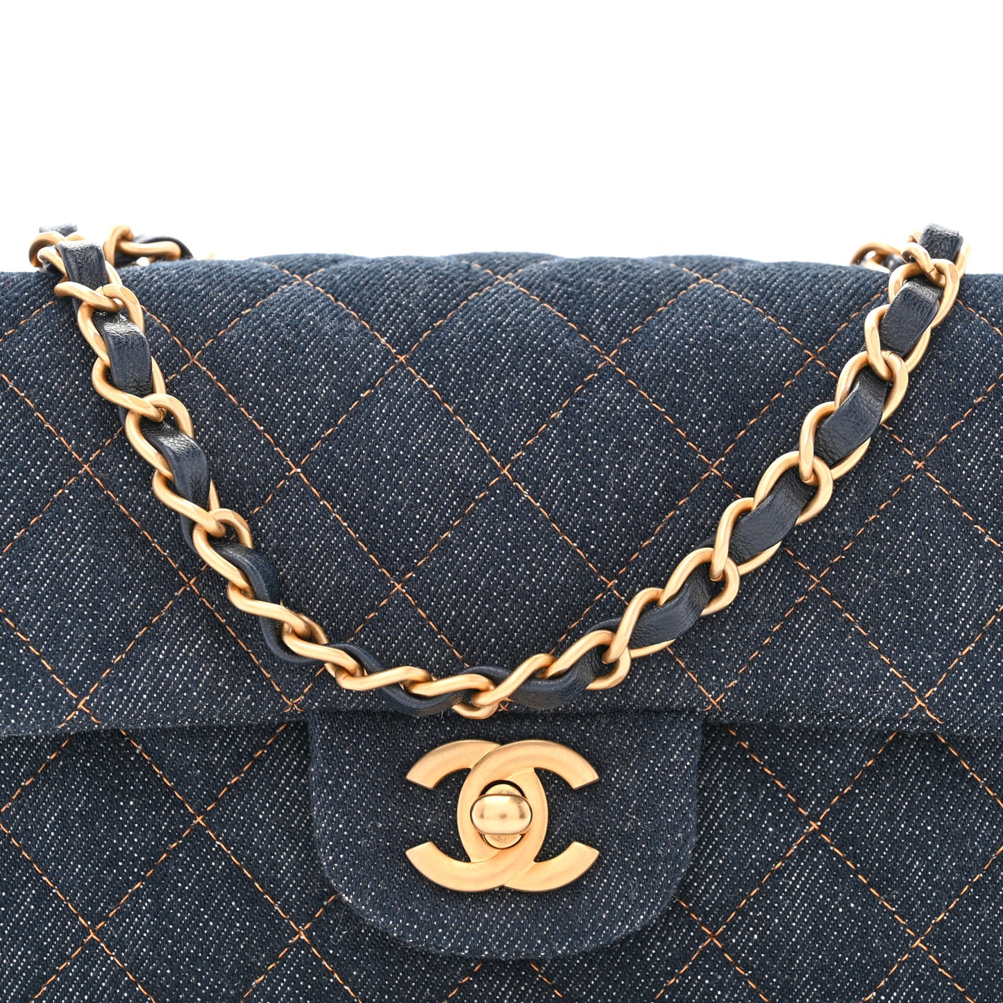 Denim Quilted Mini Rectangular Flap Dark Blue