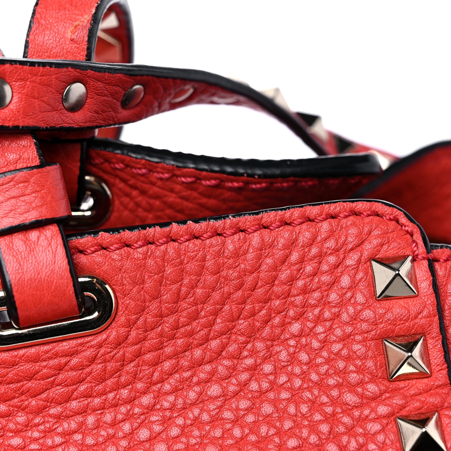 Pebbled Calfskin Medium Rockstud Tote Deep Coral