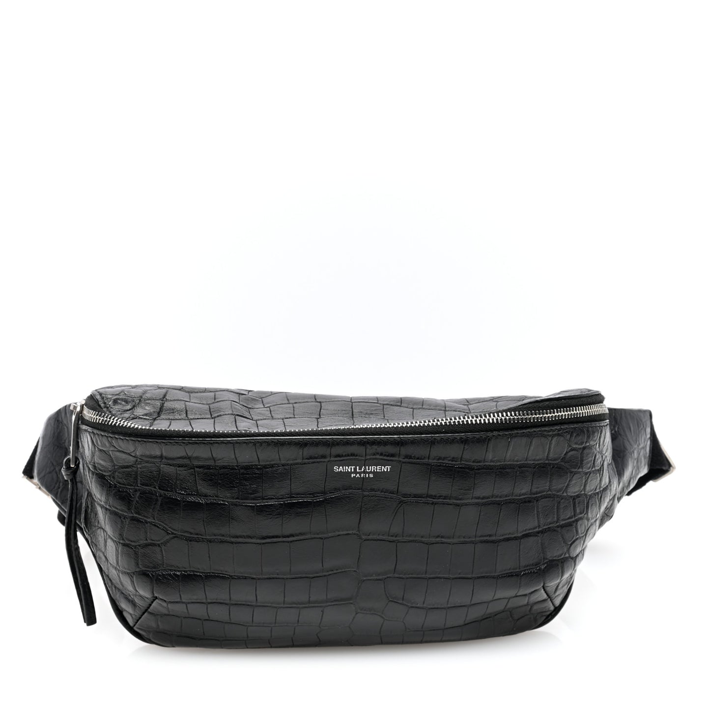 Calfskin Crocodile Embossed Monogram Belt Bag Black