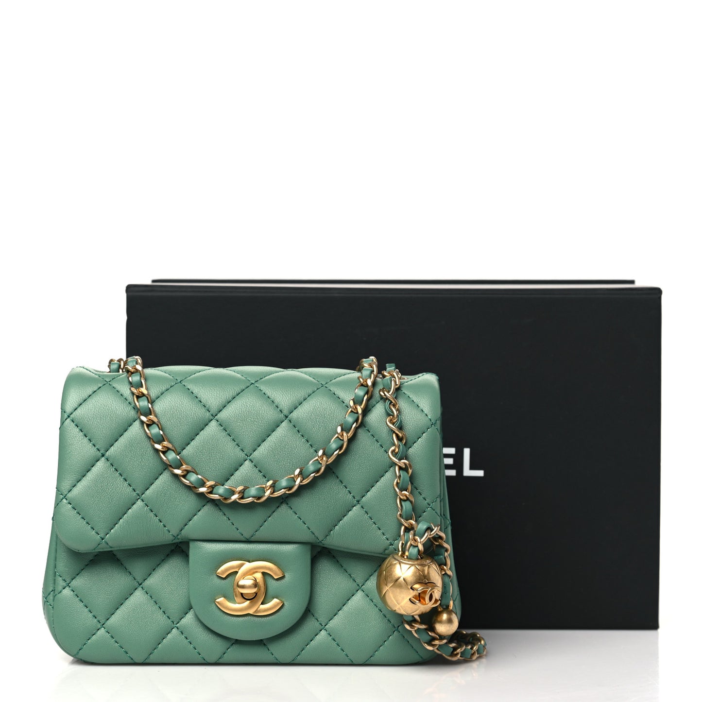 Lambskin Quilted Mini Pearl Crush Flap Green