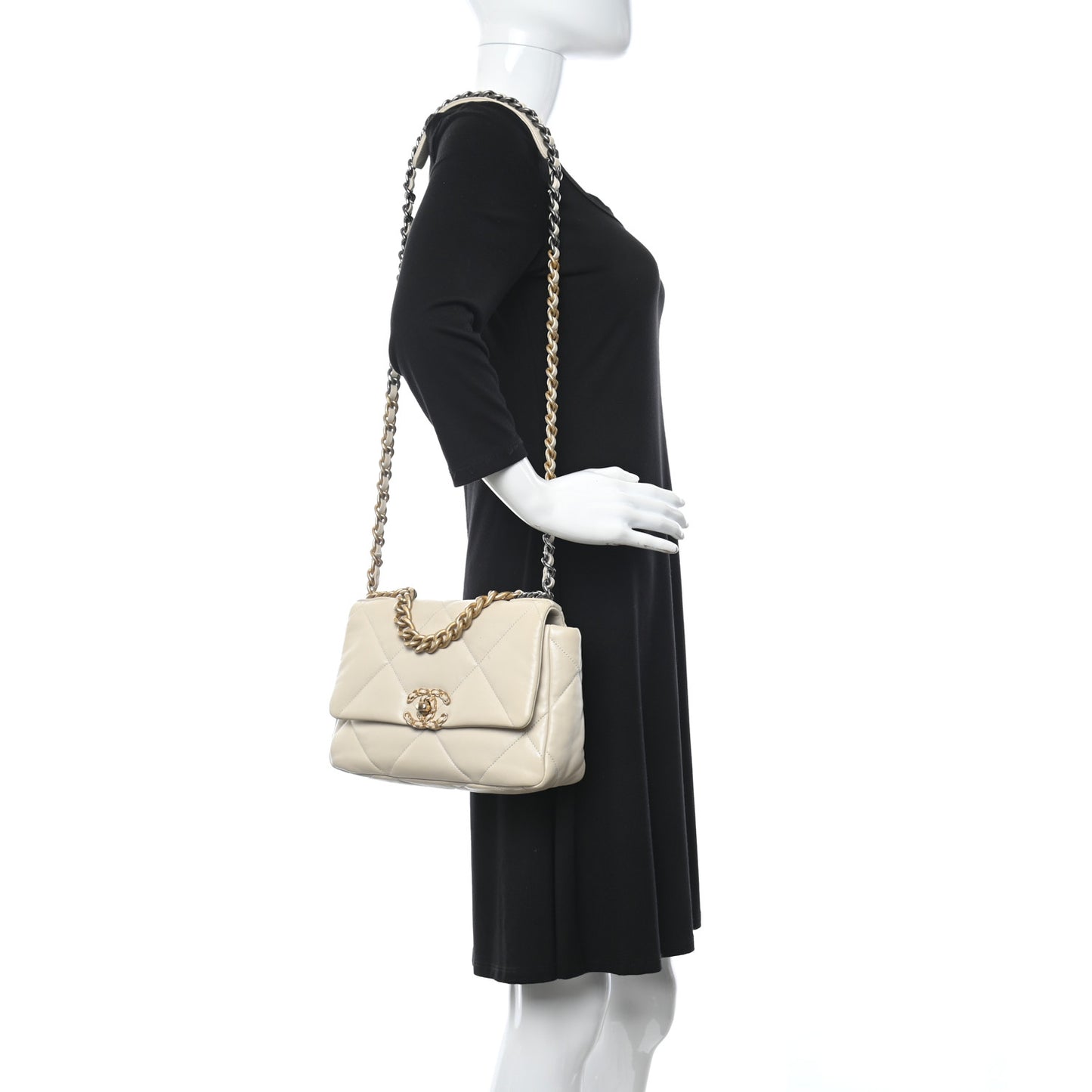 Lambskin Quilted Medium Chanel 19 Flap Light Beige