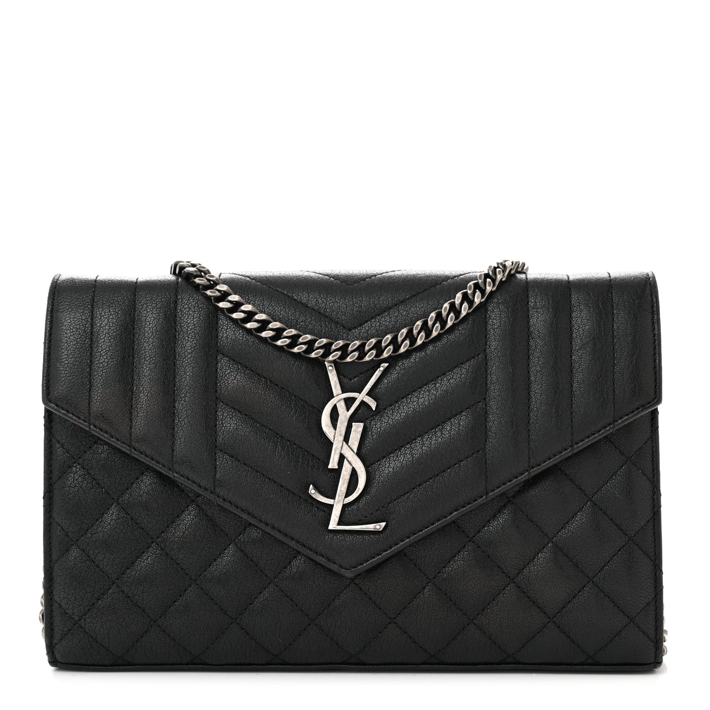 Sheepskin Tri-Quilt Monogram Envelope Chain Wallet Black