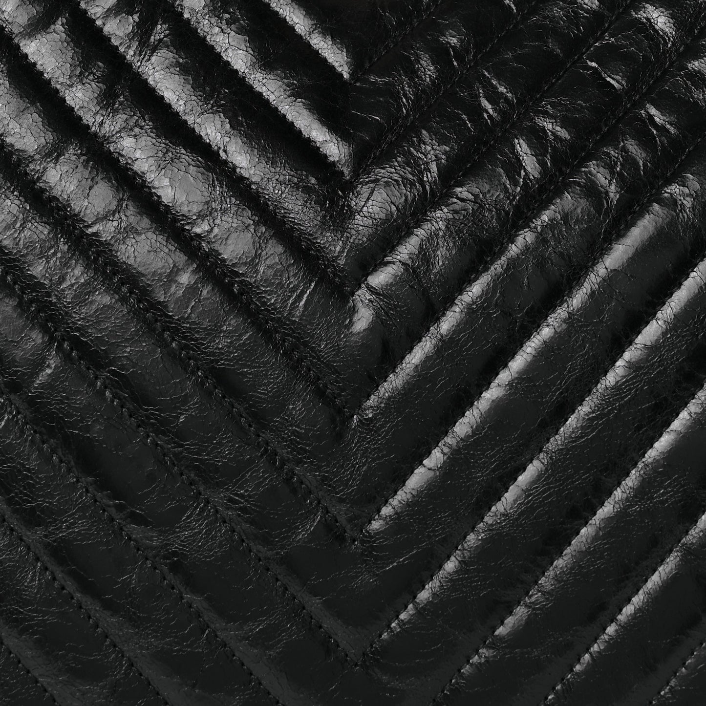 Aged Calfskin Chevron Quilted Shopping Tote Black