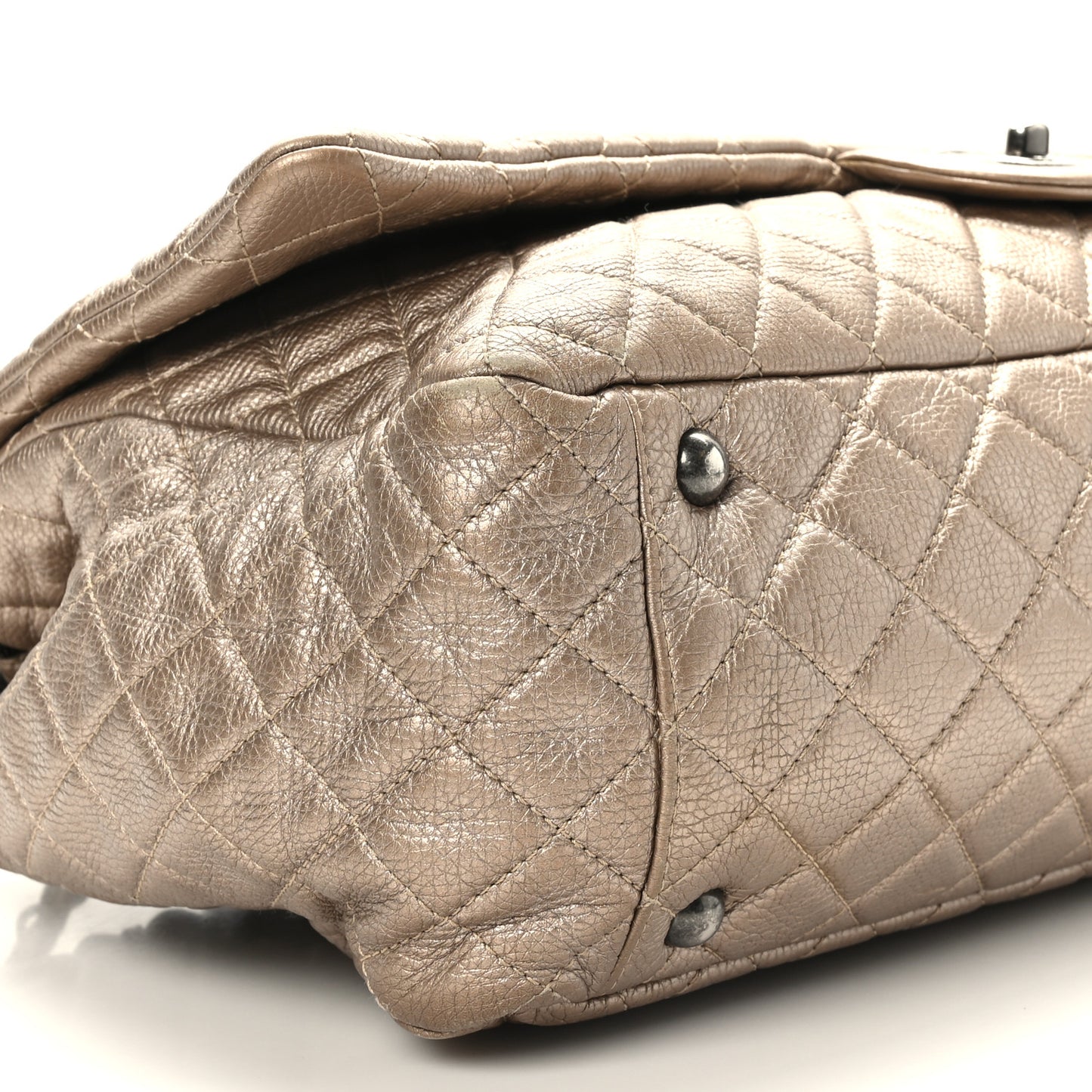 Metallic Calfskin Quilted XXL Travel Flap Bag Gold