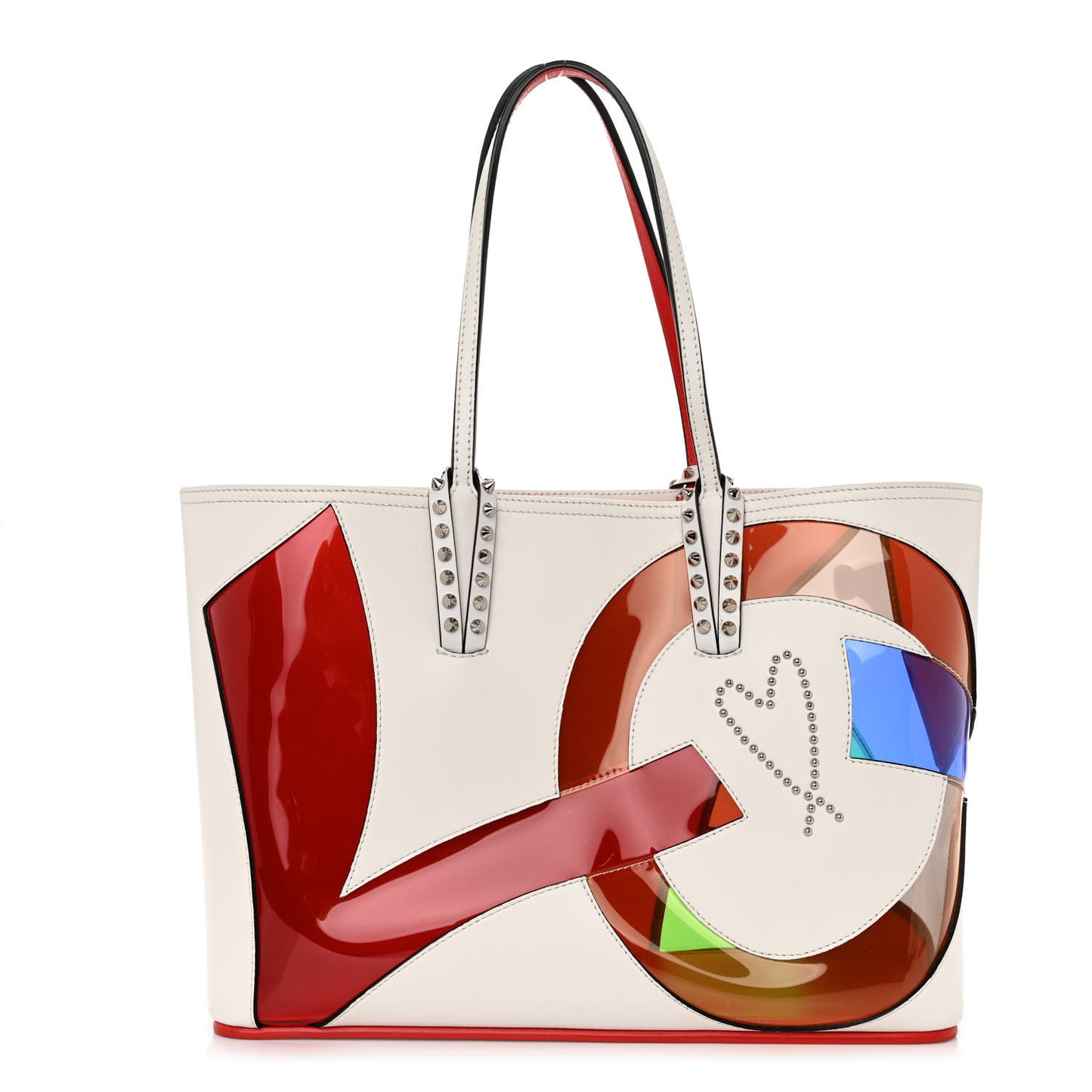 Calfskin PVC Love Spikes East West Cabata Tote Latte Multicolor