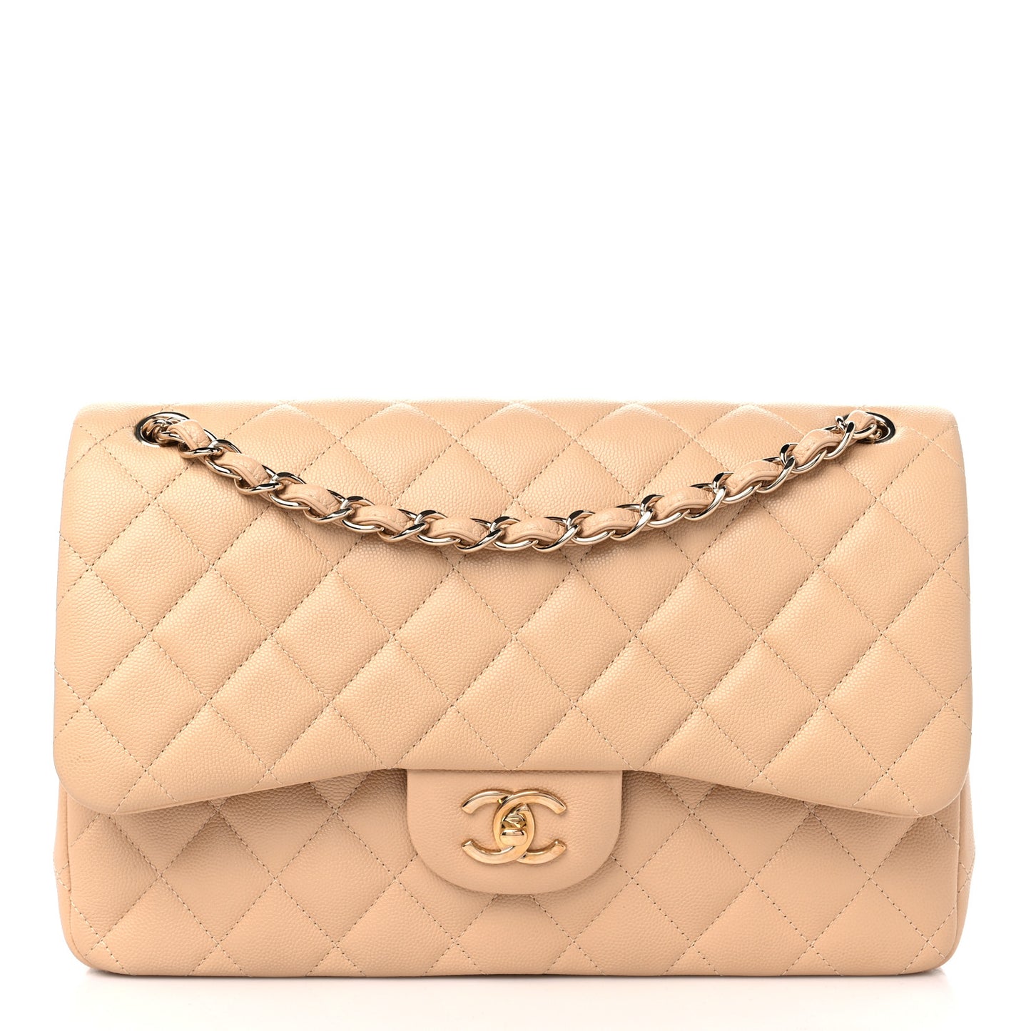 Caviar Quilted Jumbo Double Flap Beige Clair
