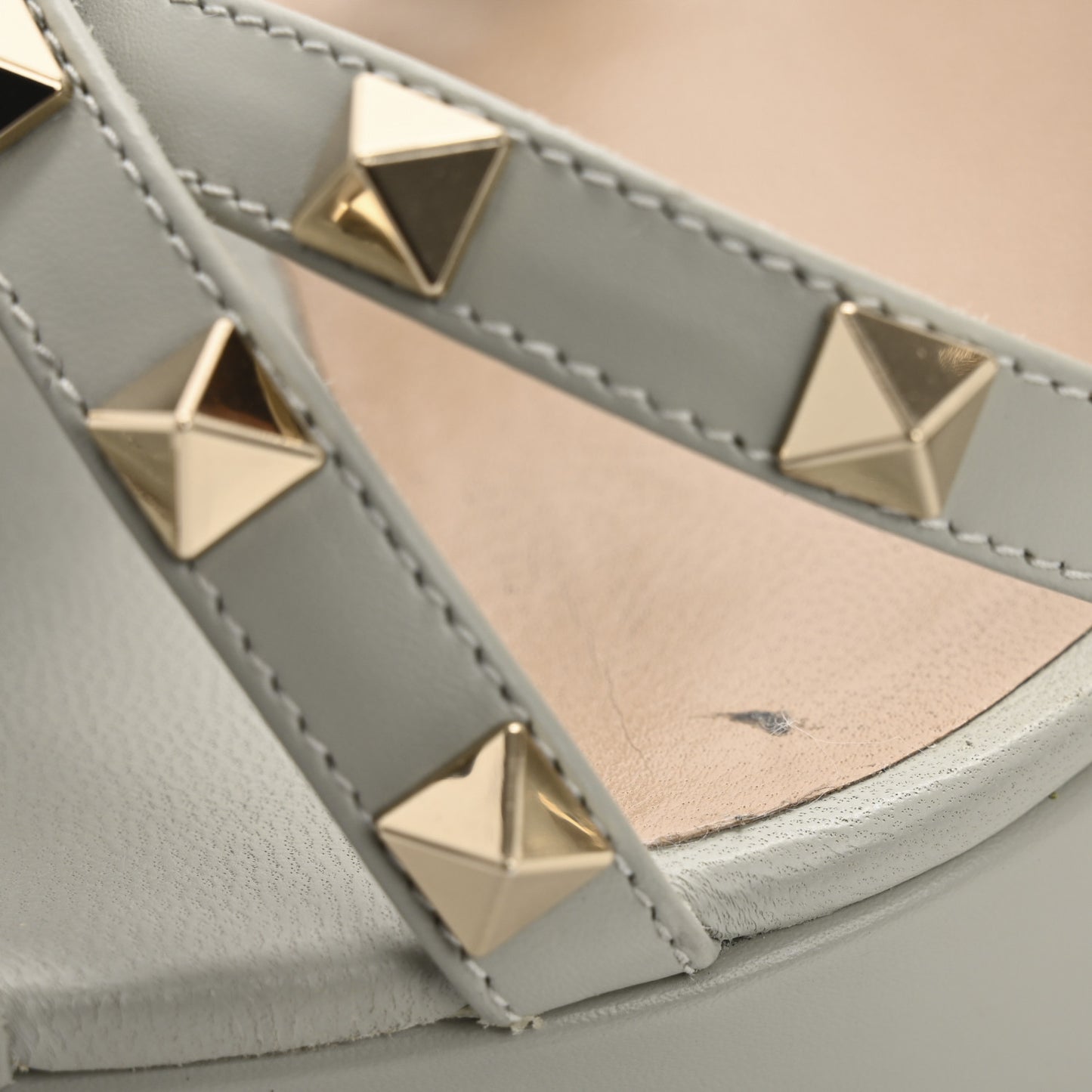 Calfskin Rockstud Ankle Wrap 35/75mm Platform Sandals 41 Opal Grey