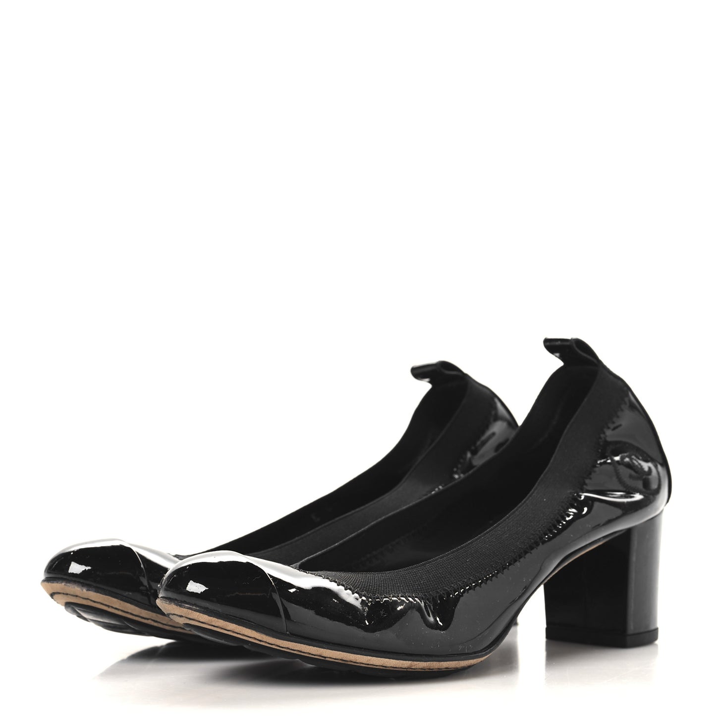 Lambskin Patent CC Elastic Cap Toe Ballerina Pumps 36.5 Black