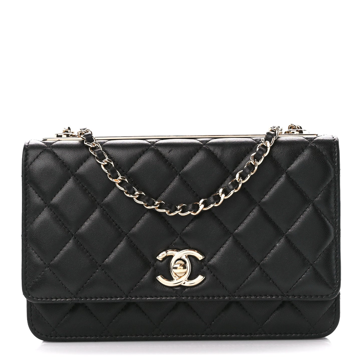 Lambskin Quilted Trendy CC Wallet On Chain WOC Black