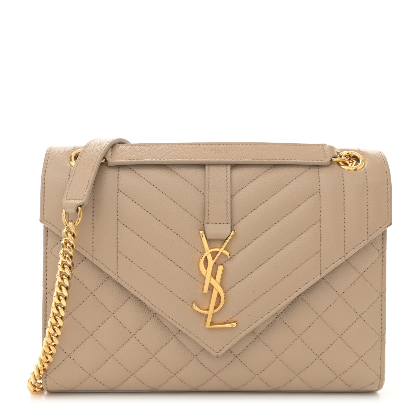 Grain De Poudre Textured Mixed Matelasse Medium Triquilt Monogram Satchel Dark Beige