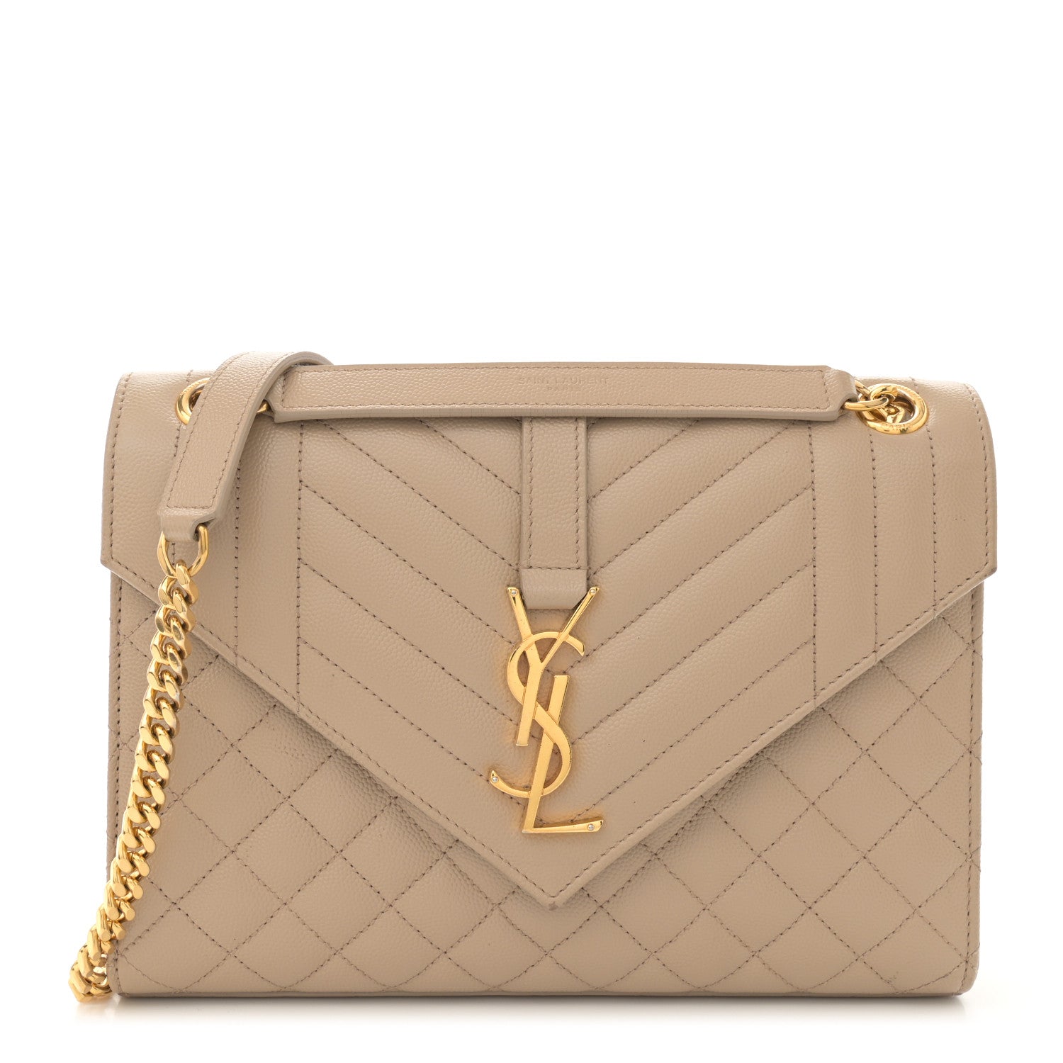 Saint Laurent Grain De Poudre Textured Mixed Matelasse Medium Triquilt Monogram Satchel Dark Beige 1 of 17