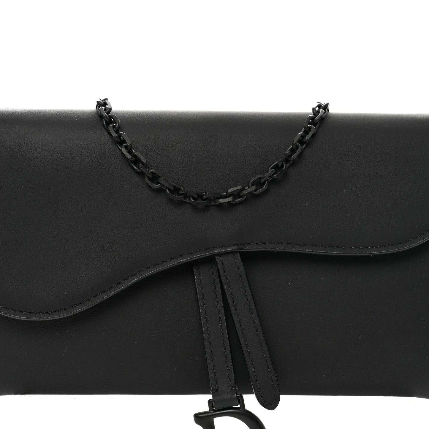 Ultra Matte Calfskin Saddle Chain Wallet Pouch Black