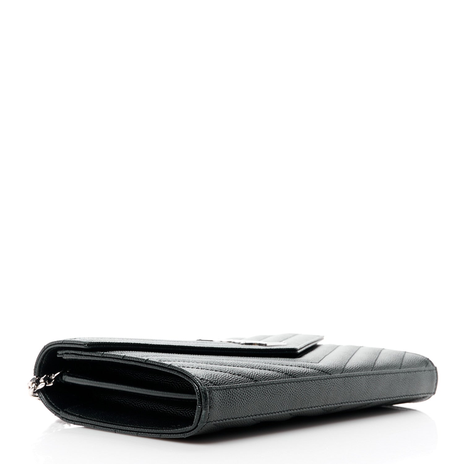 Saint Laurent Grain De Poudre Matelasse Chevron Monogram Chain Wallet Black 4 of 14