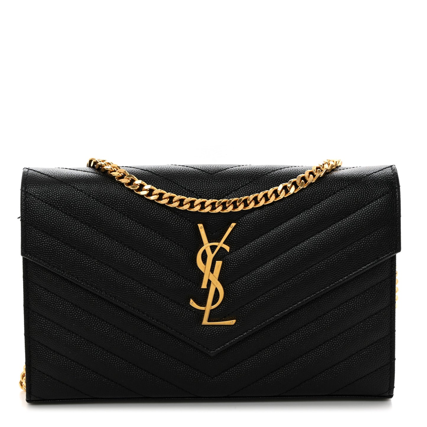 Grain De Poudre Matelasse Chevron Monogram Chain Wallet Black
