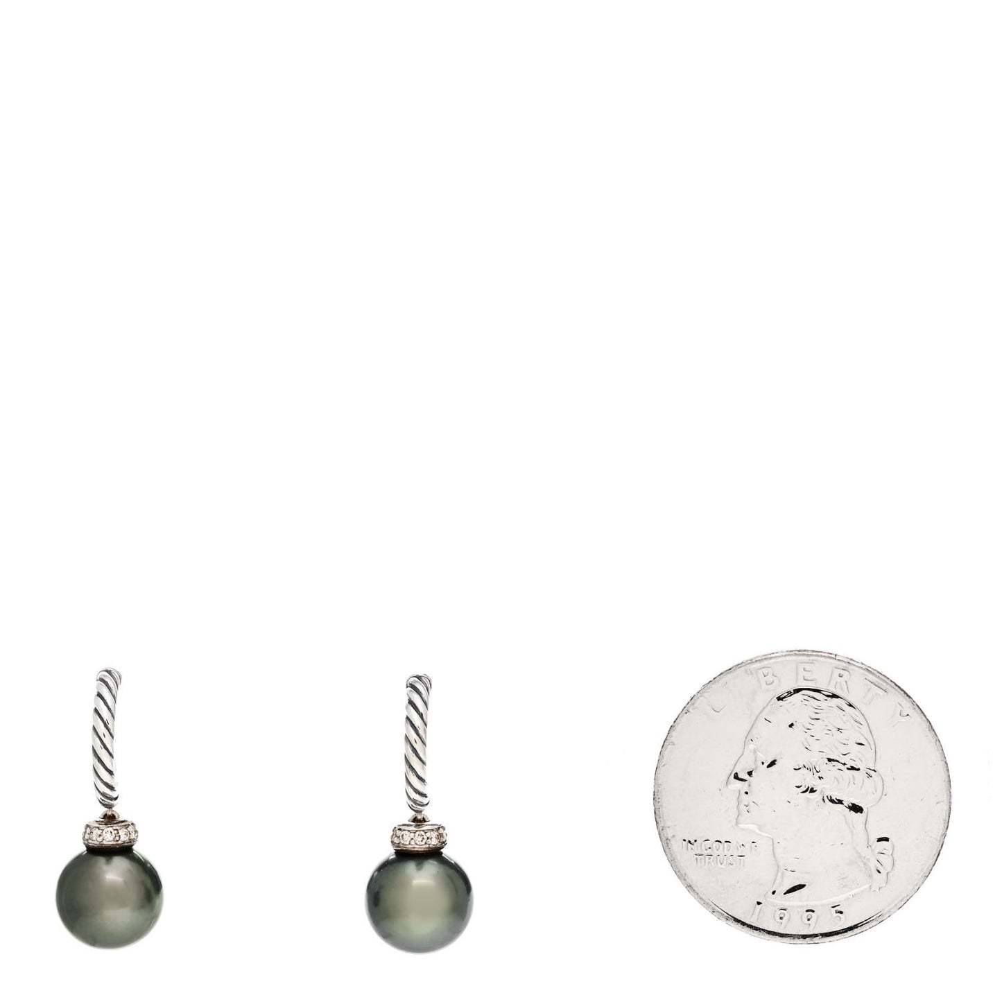 Sterling Silver Diamond Tahitian Pearl Solari Cable Drop Earrings