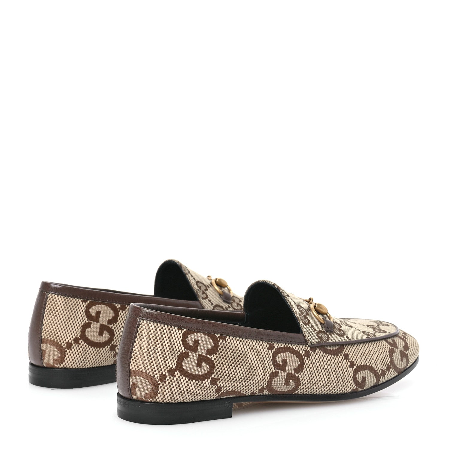 Gucci Monogram Jumbo GG Malaga Kid Horsebit Womens Jordaan Loafers 37 Camel Ebony New Acero Beige 4 of 9