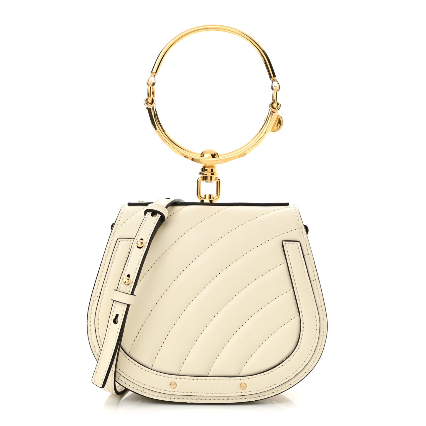 Calfskin Suede Quilted Small Nile Bracelet Bag Natural White