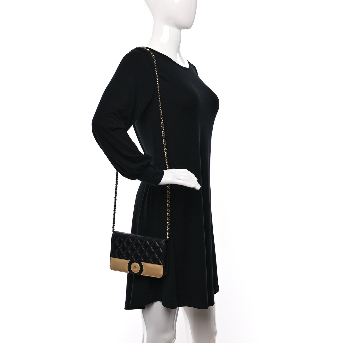 Lambskin Quilted Wallet On Chain WOC Black Beige