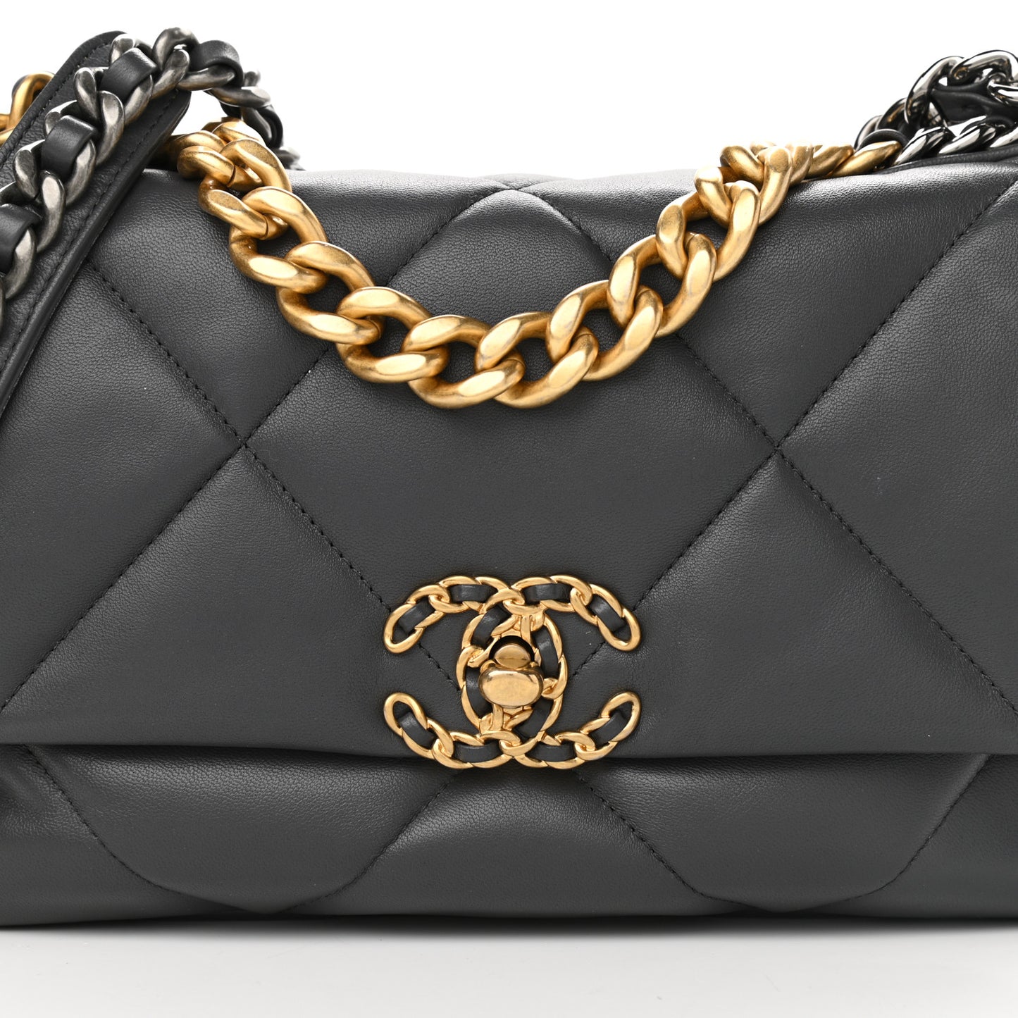Lambskin Quilted Medium Chanel 19 Flap Dark Grey