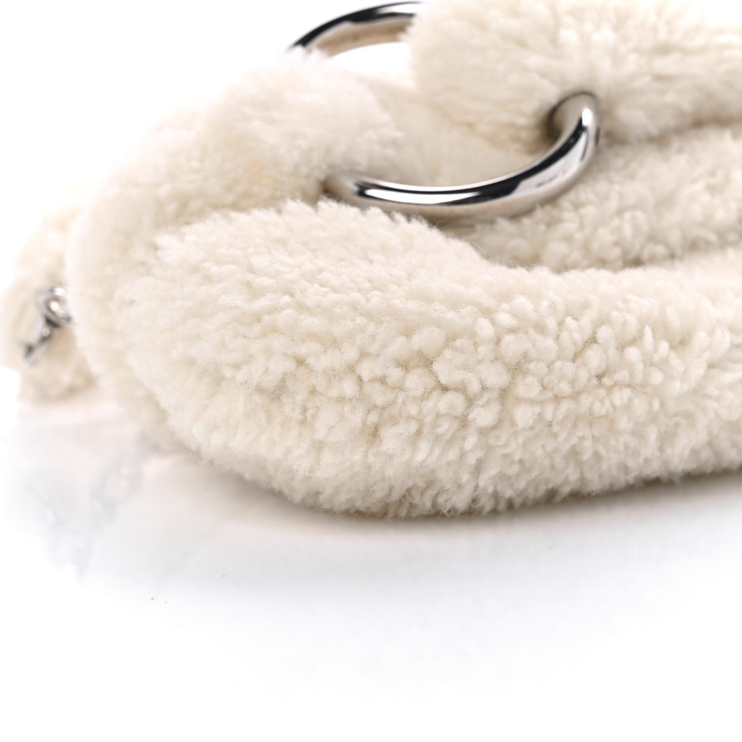 Merino Wool Medium Maxi Horsebit Chain Shoulder Bag Off White