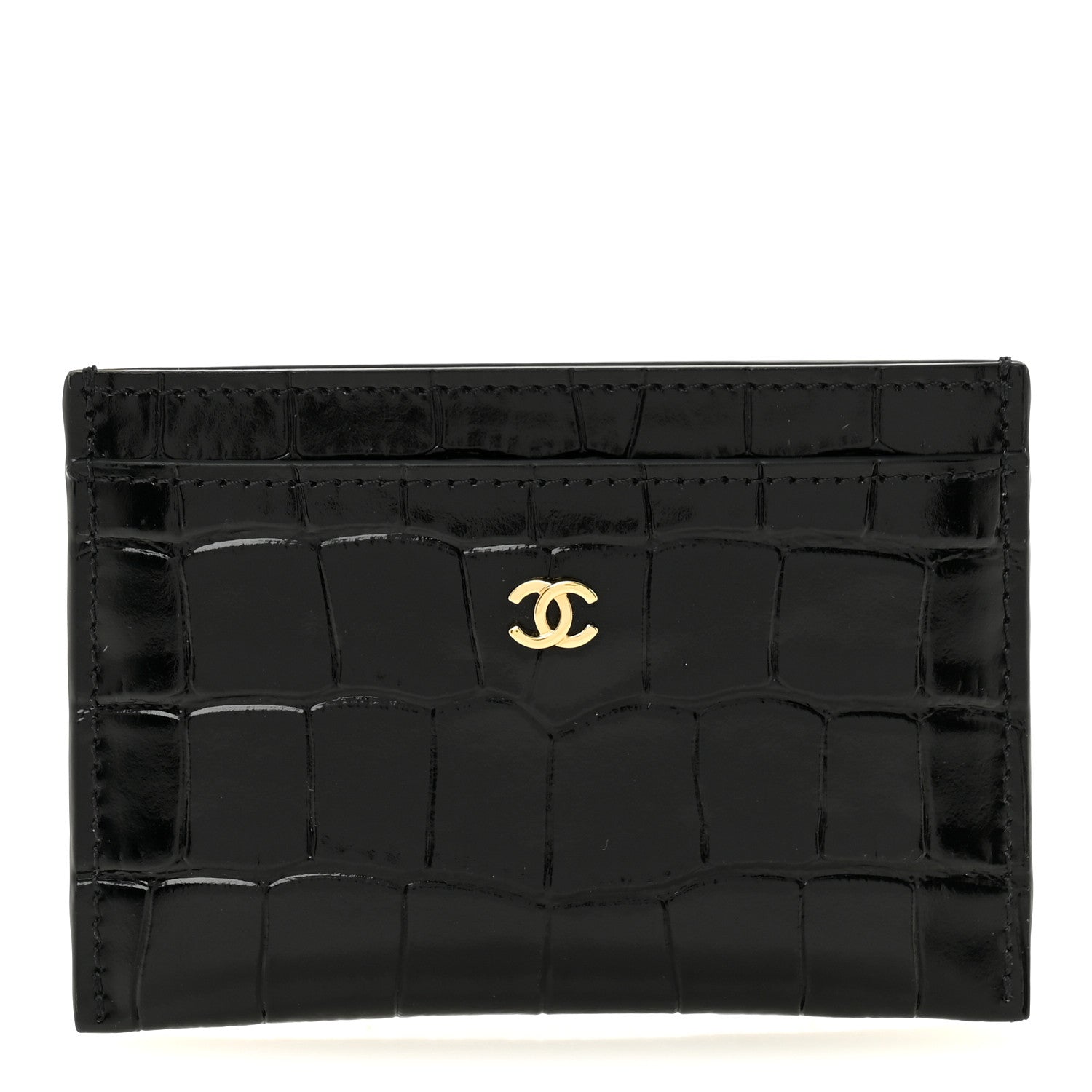 CHANEL 長財布用ギフトボックス ポーチ カード Chanel Calfskin Crocodile Embossed Crococo Card Holder Black
