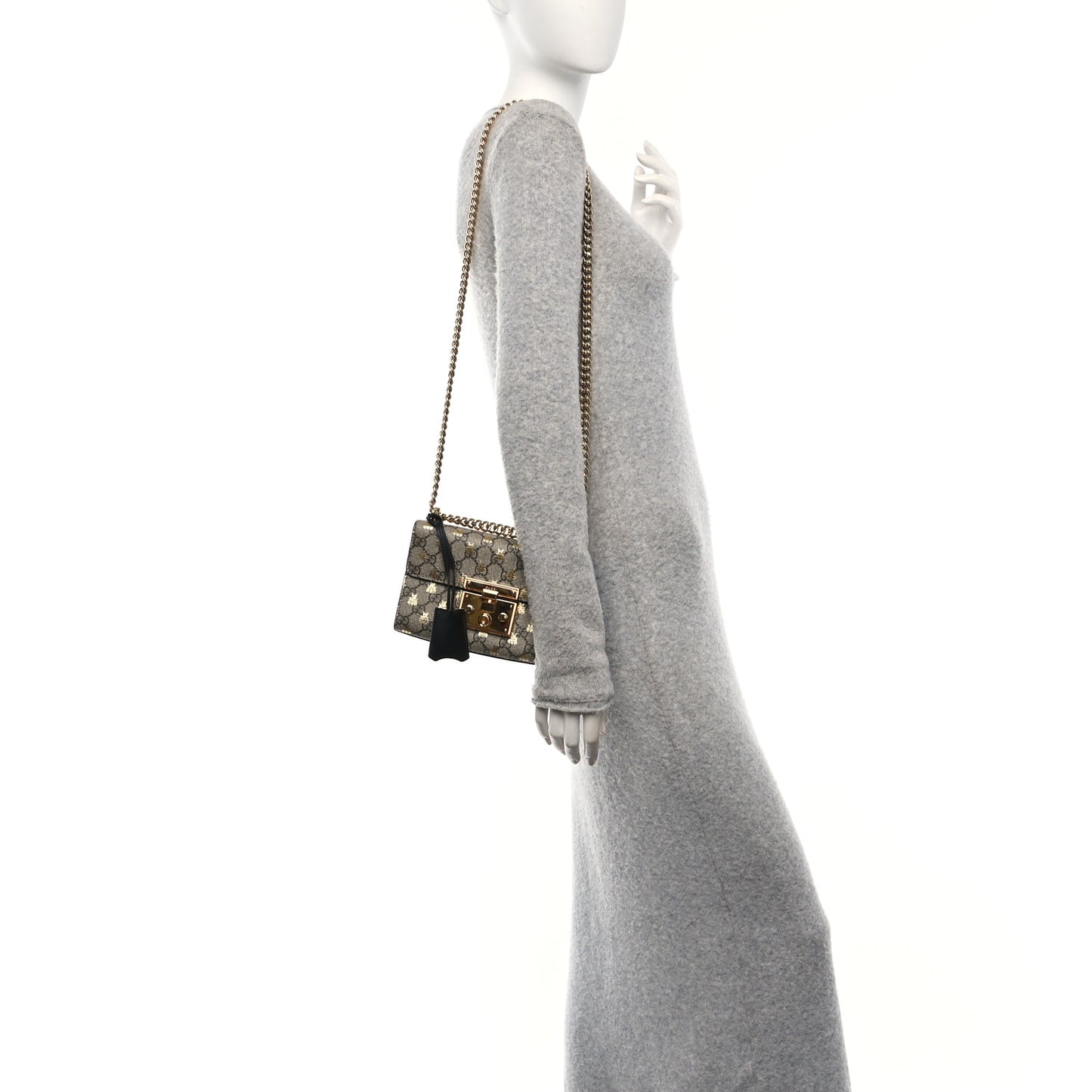 GG Supreme Monogram Bees Small Padlock Shoulder Bag Black