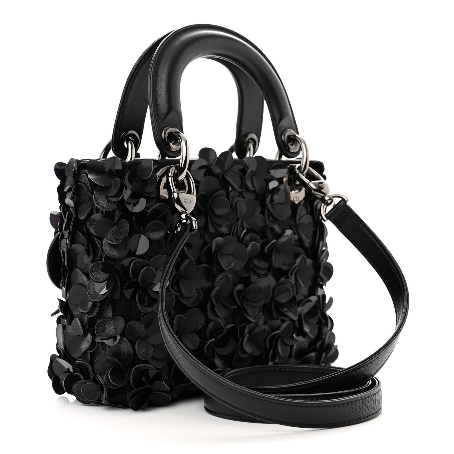 Lambskin Satin Sequin Floral Mini Lady Dior Black