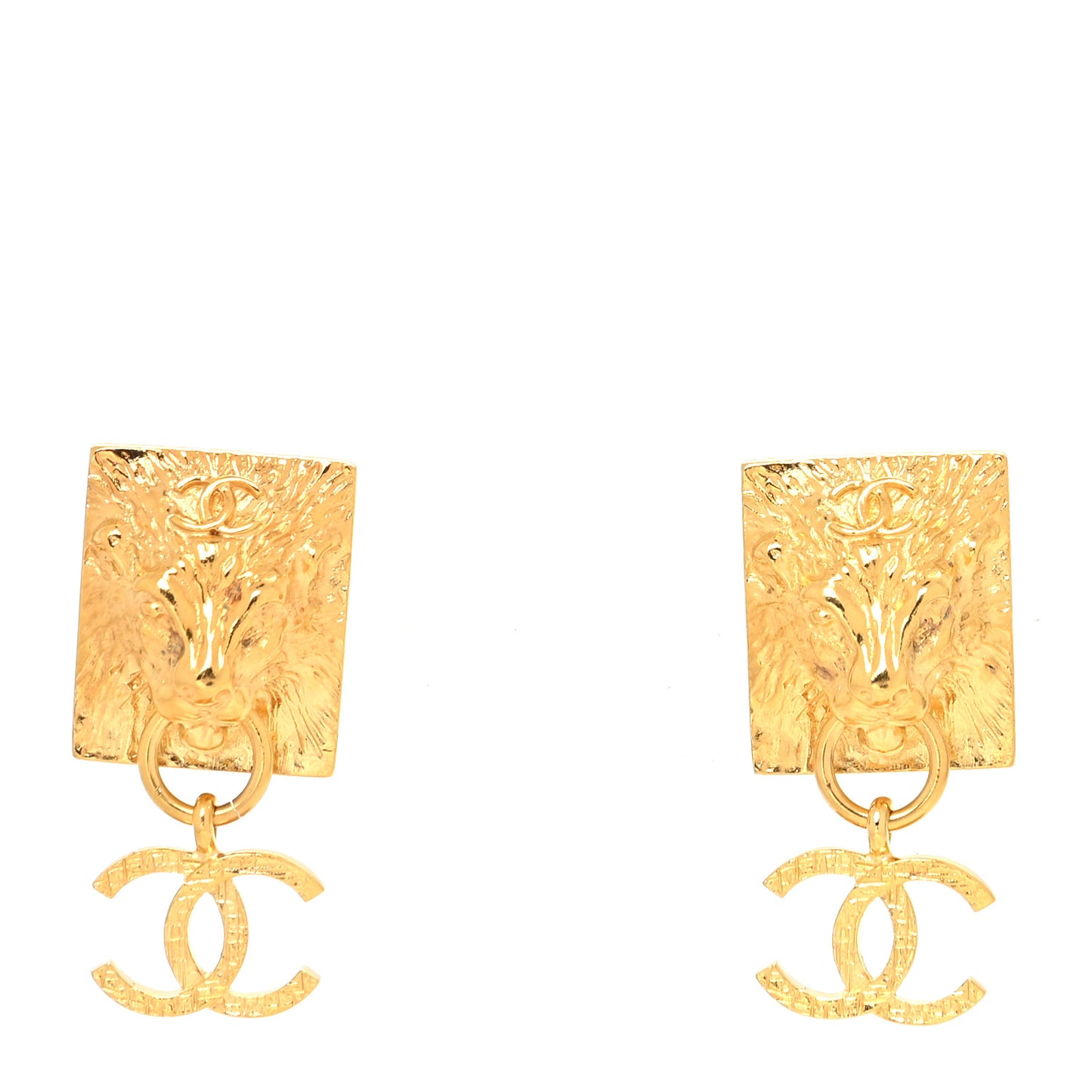 Metal CC Lion Earrings Gold